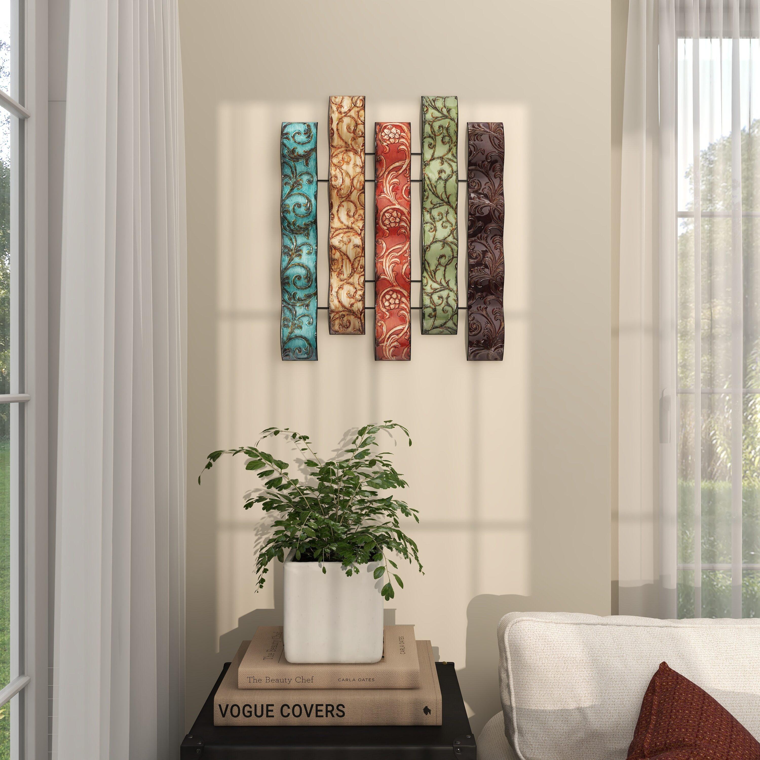 DecMode Multi Colored Metal 5 Wavy Panels Abstract Wall Decor with Embossed Details