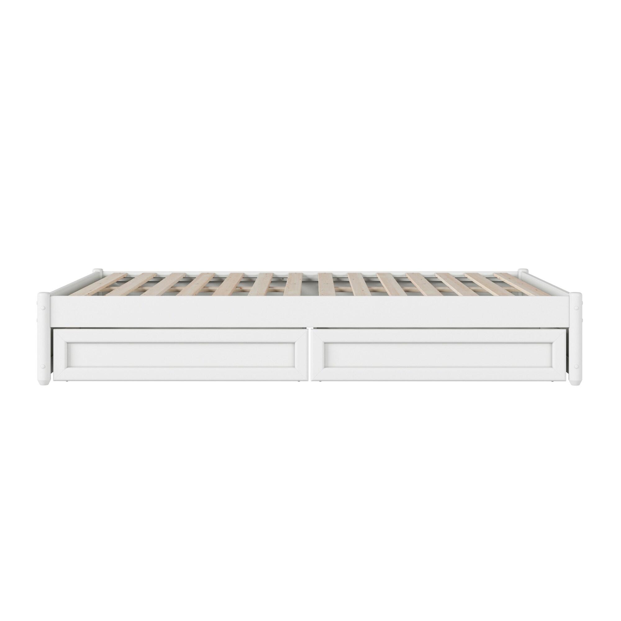 Barcelona Full Solid Wood Panel Platform Bed with Storage Drawers in White
