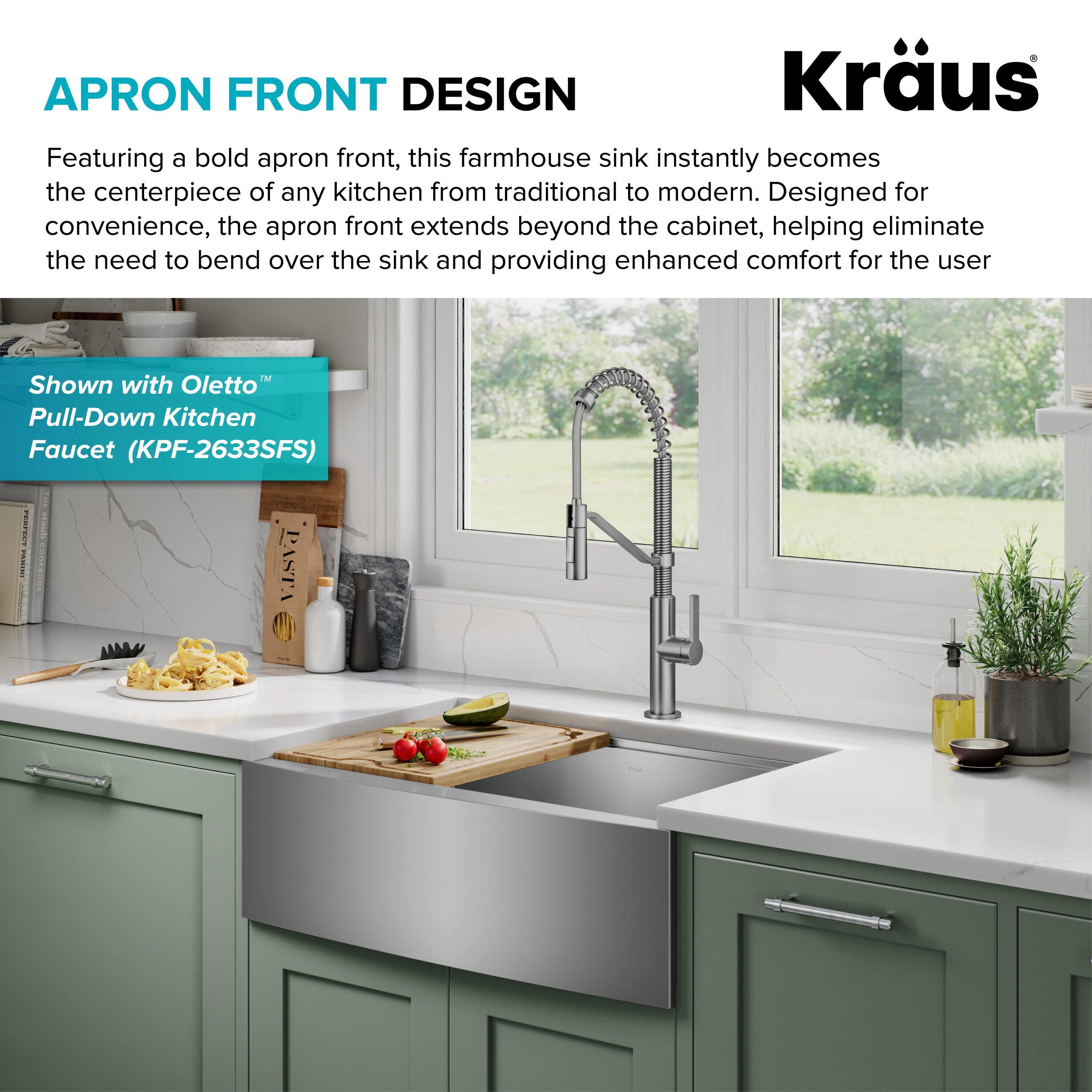 KRAUS Kore™ Workstation 30-inch L 16 Gauge Stainless Steel Single Bowl Farmhouse Kitchen Sink with Accessories