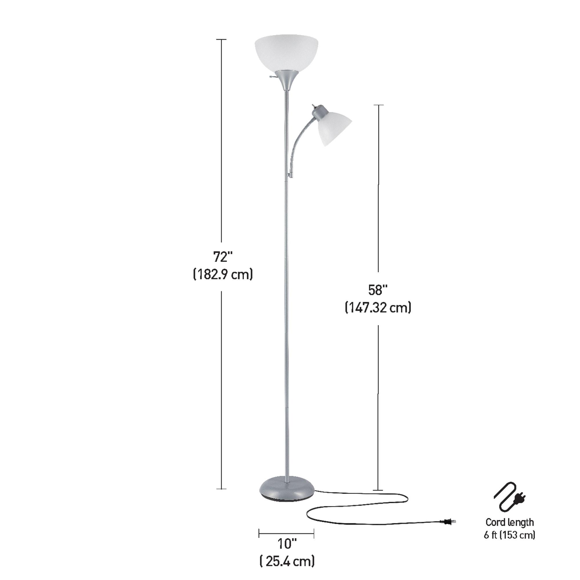 Globe Electric Delilah 72" Silver Torchiere Floor Lamp with Reading Light