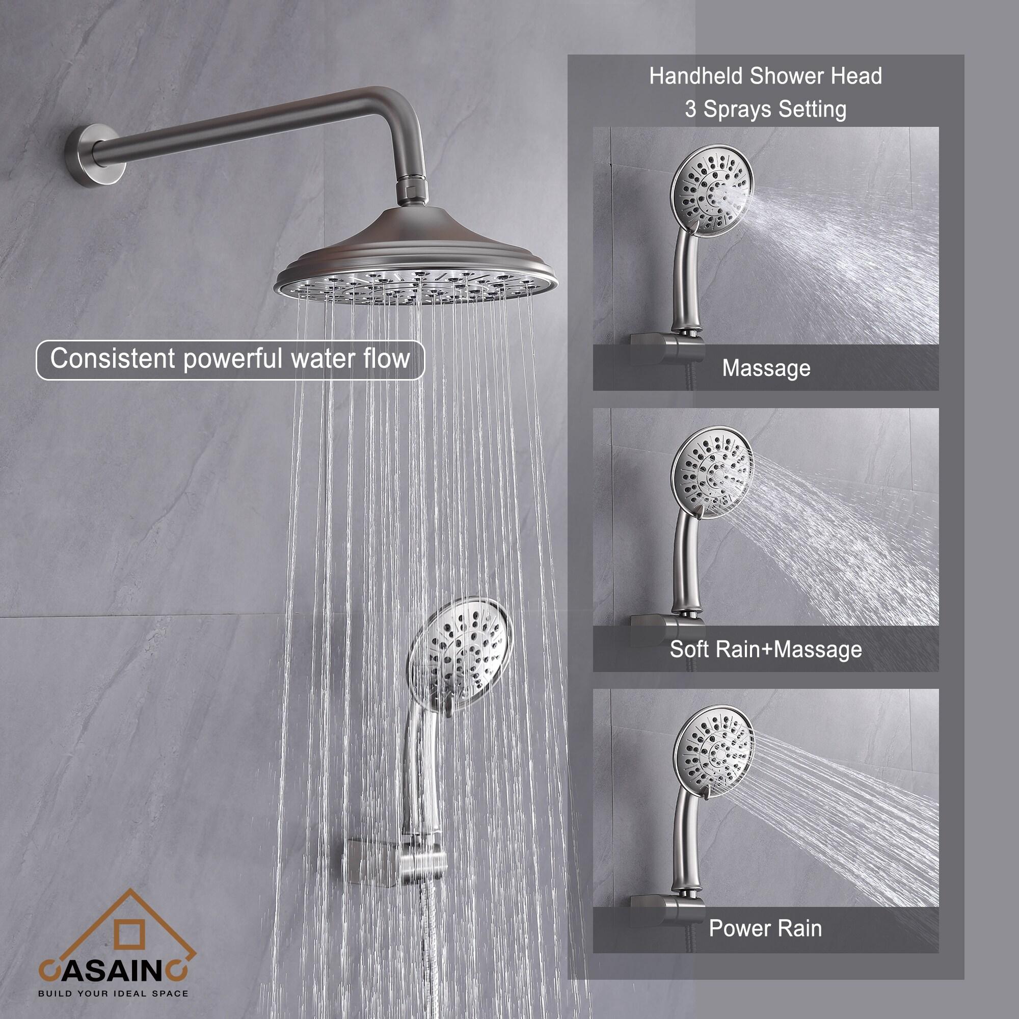 Retro Wall Mount 2 Function Rainfall Shower System with 3 Setting Handheld, Rough-In Valve and Diverter