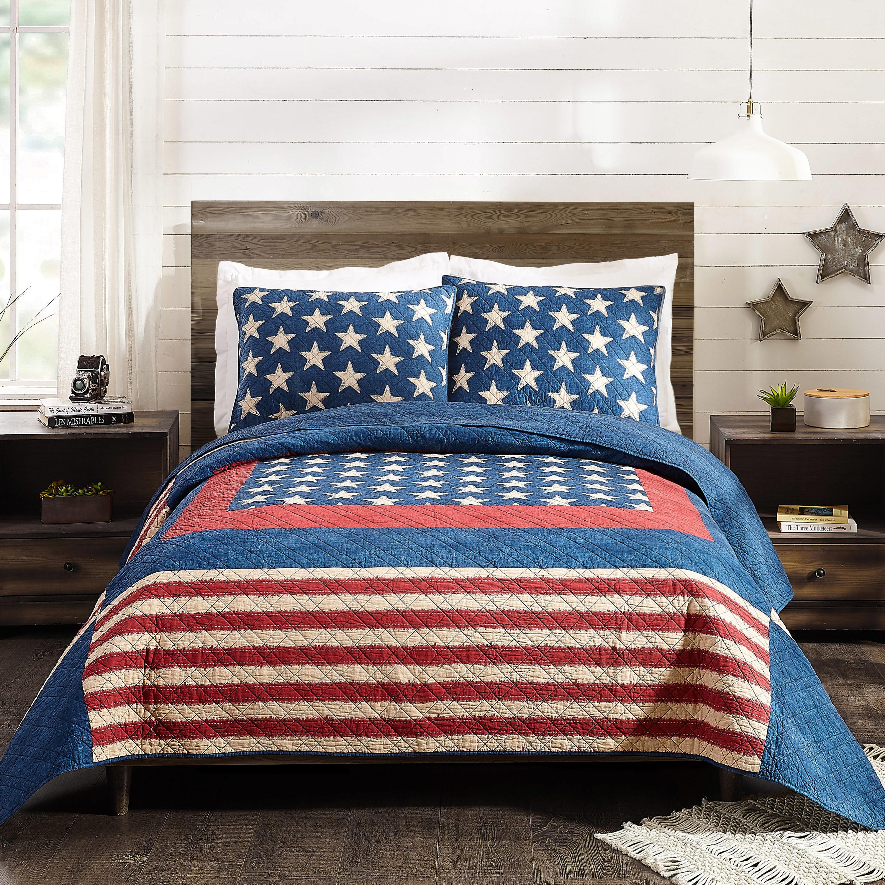Modern Heirloom Americana Patch 100% Cotton 3-Piece Quilt/Coverlet Set