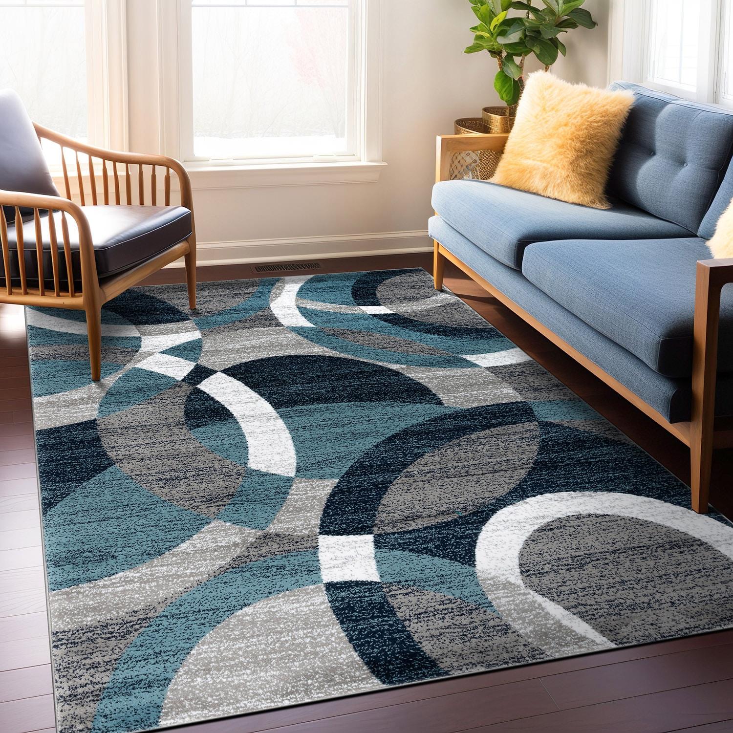 World Rug Gallery Geometric Circles Blue 6'6" Round Rug