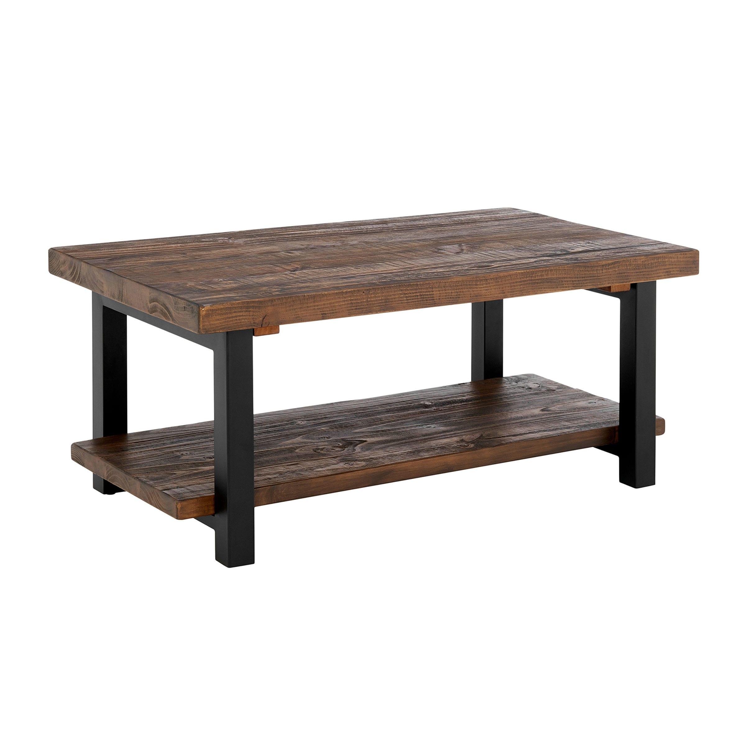 Alaterre Furniture 42" Pomona Wide Coffee Table Wood Rustic Natural: Fixed Shelf, Metal Frame, Living Room Furniture