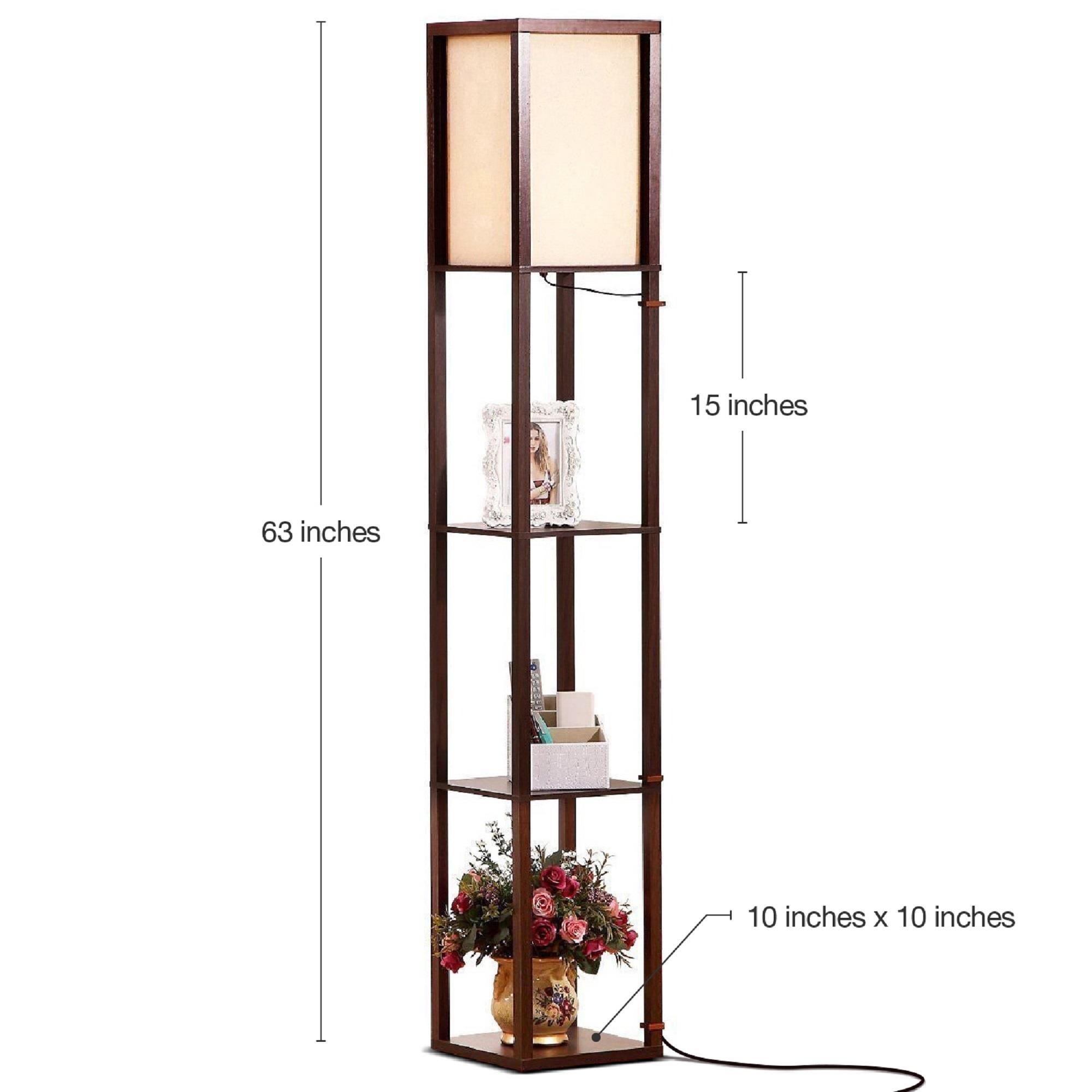 Maxwell 63 in. Traditional LED Energy Efficient 3-Shelf Floor Lamp with Fabric Square Shade