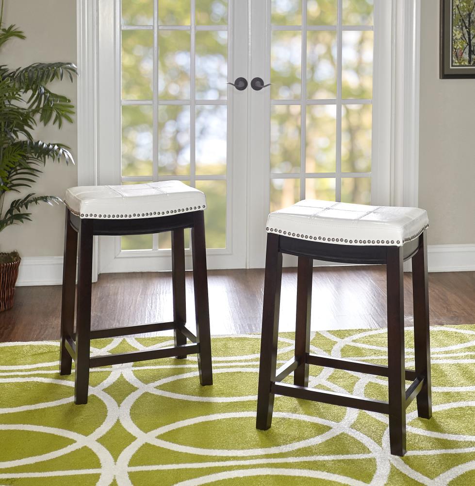 Linon Claridge Backless Counter Stool White Faux Leather Wood Frame in Black
