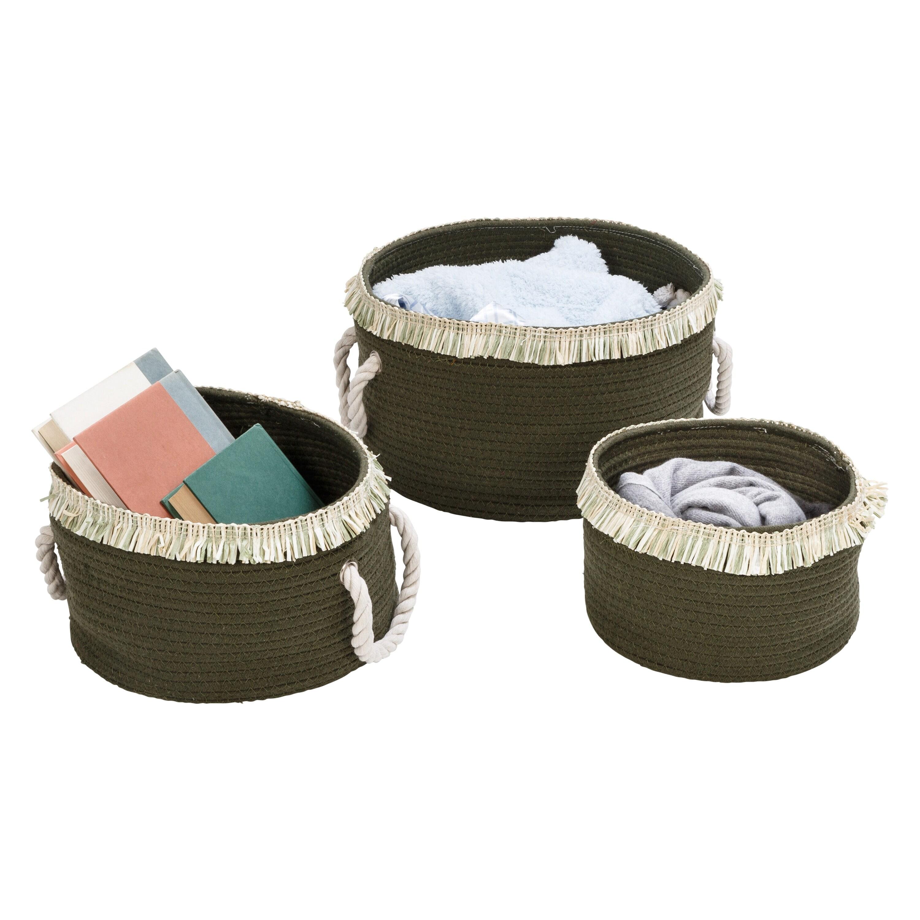 Bohemian Black Ombre Cotton Rope Round Storage Baskets, Set of 2