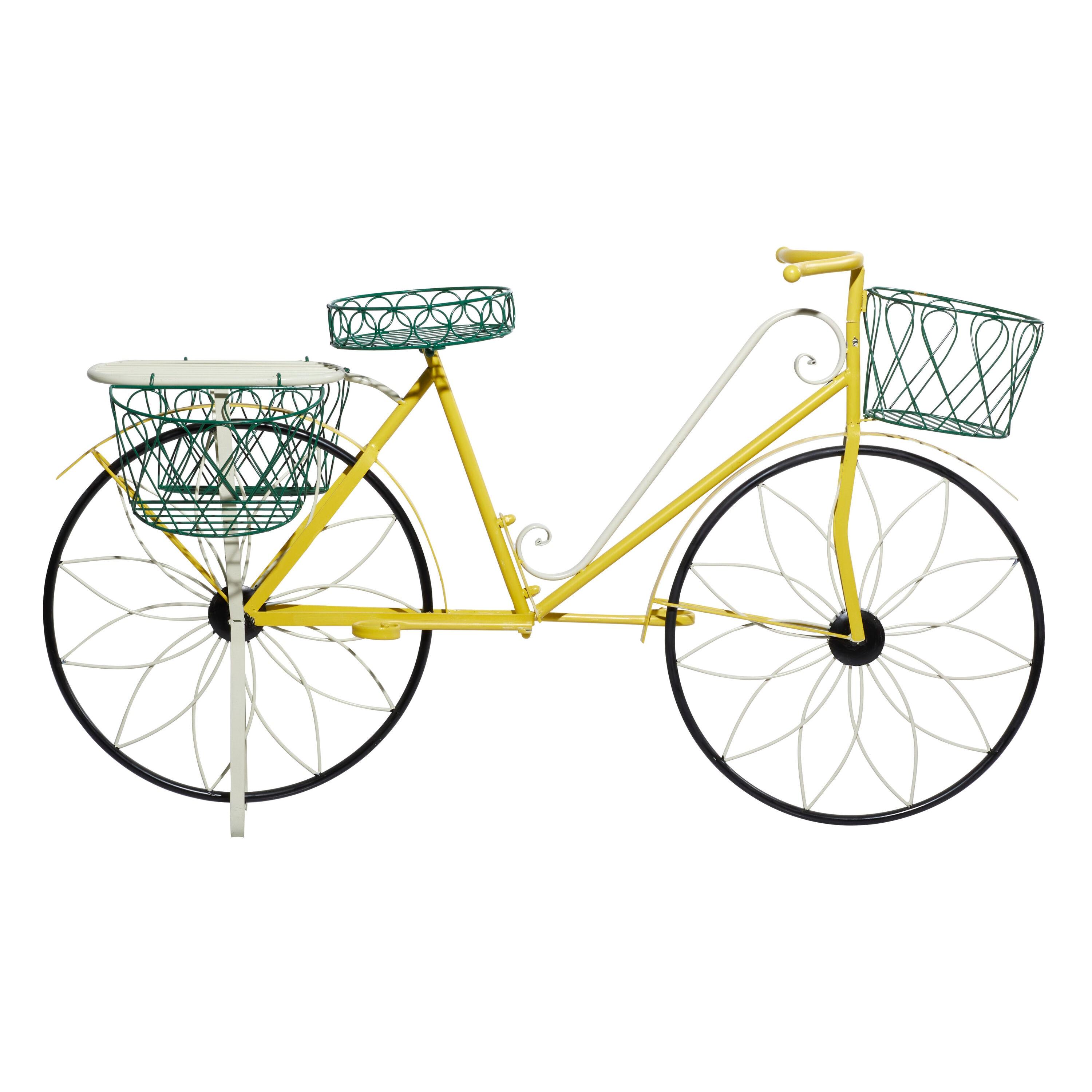 32" Traditional Iron Novelty Bicycle Plant Stand Yellow - Olivia & May: Metal Planter Pedestal, Weather-Resistant