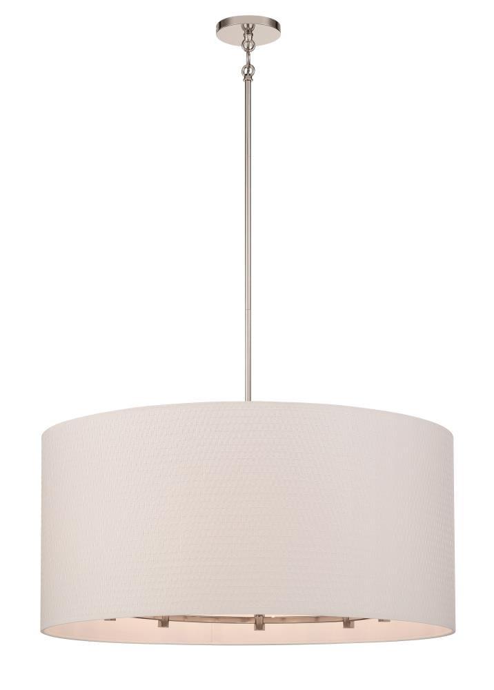 Polished Nickel 8-Light Drum Pendant with White Shade