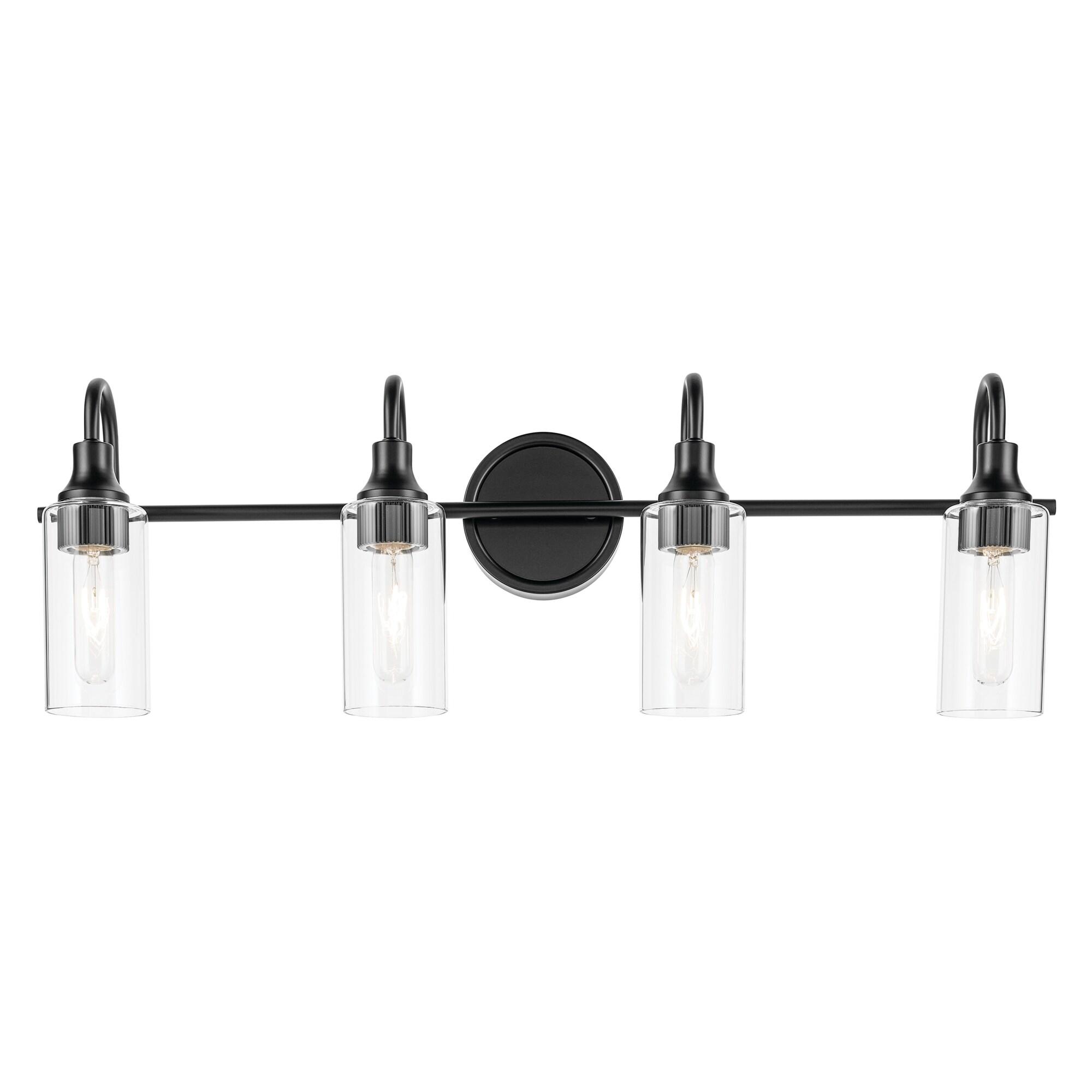 Kichler Kavi 31.5" 4-Light Vanity Light with Clear Glass in Black, Damp Rated, for Bathroom, Powder Room, Over a Mirror, (31.5" W x 10" H), 55212BK