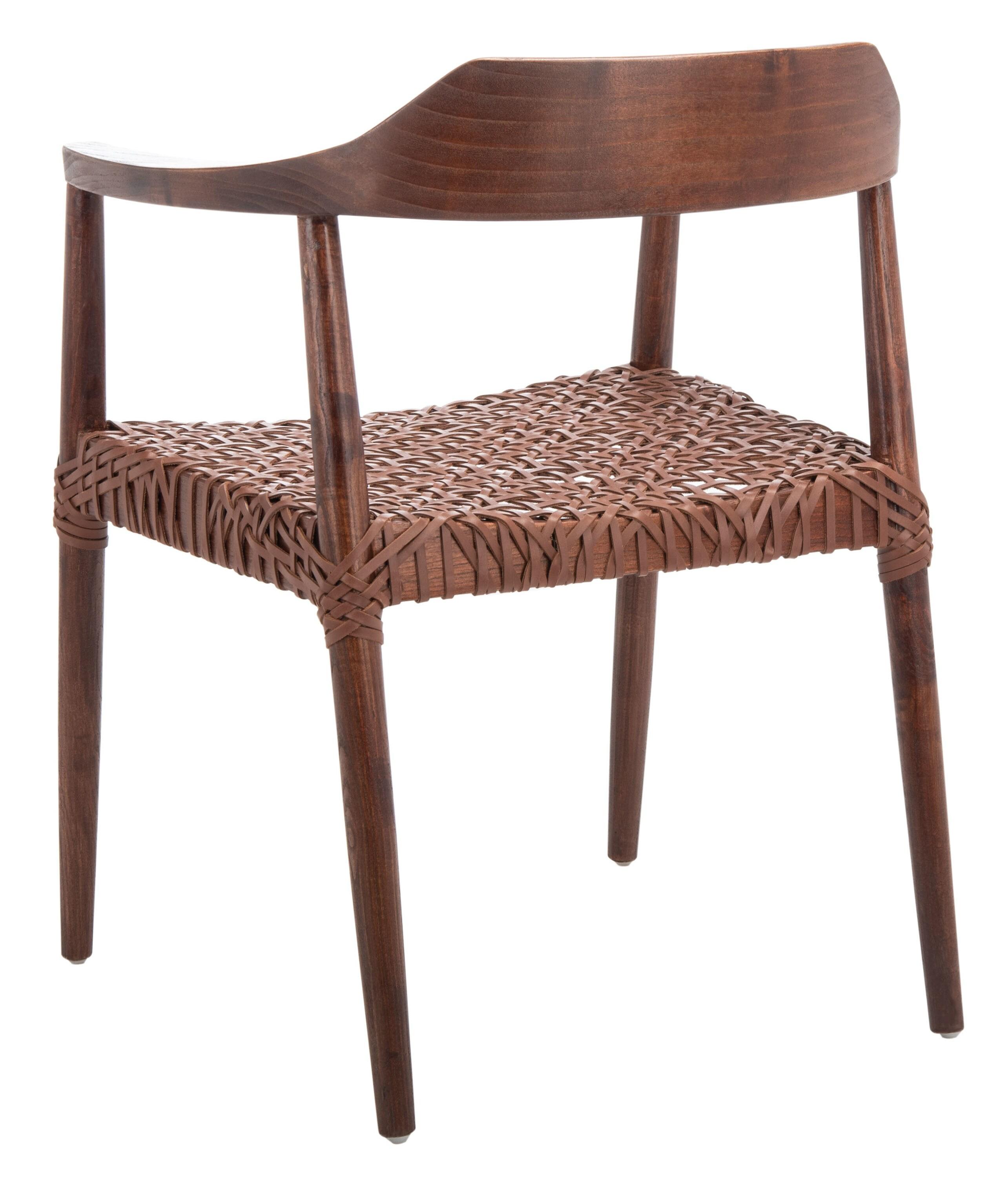 SAFAVIEH Munro Leather Woven Accent Chairs, Walnut (Sungkai Wood Frame)/Cognac (Leather Seat) (22 in. W x 20.5 in. D x 28.5 in. H)