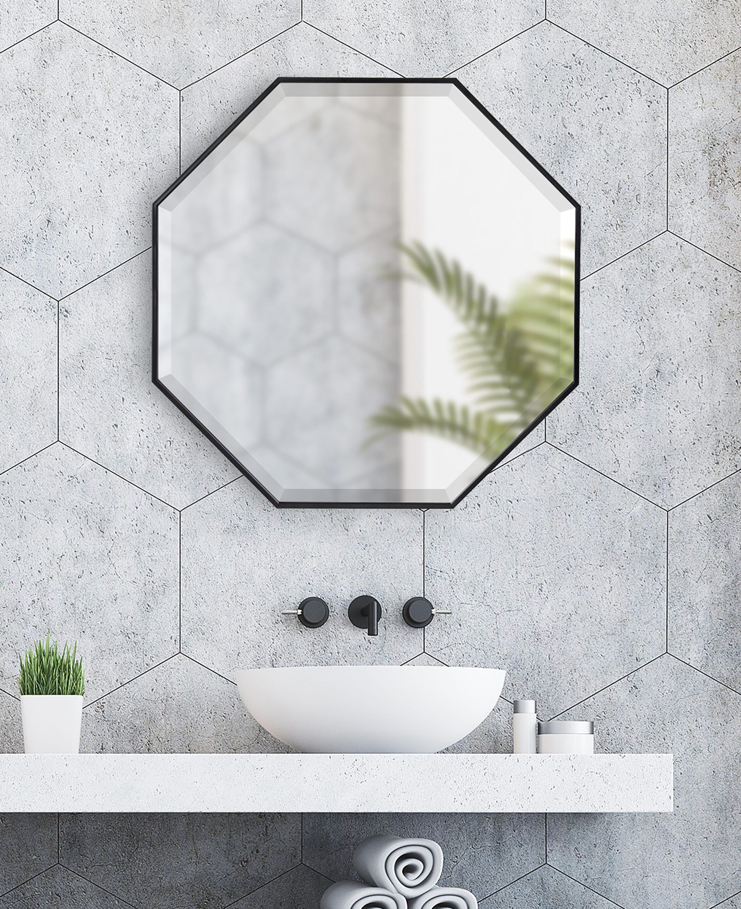 Kate & Laurel All Things Decor 28.7" x 28.7" Rhodes Octagon Wall Mirror Black : Modern, Beveled, Easy to Hang