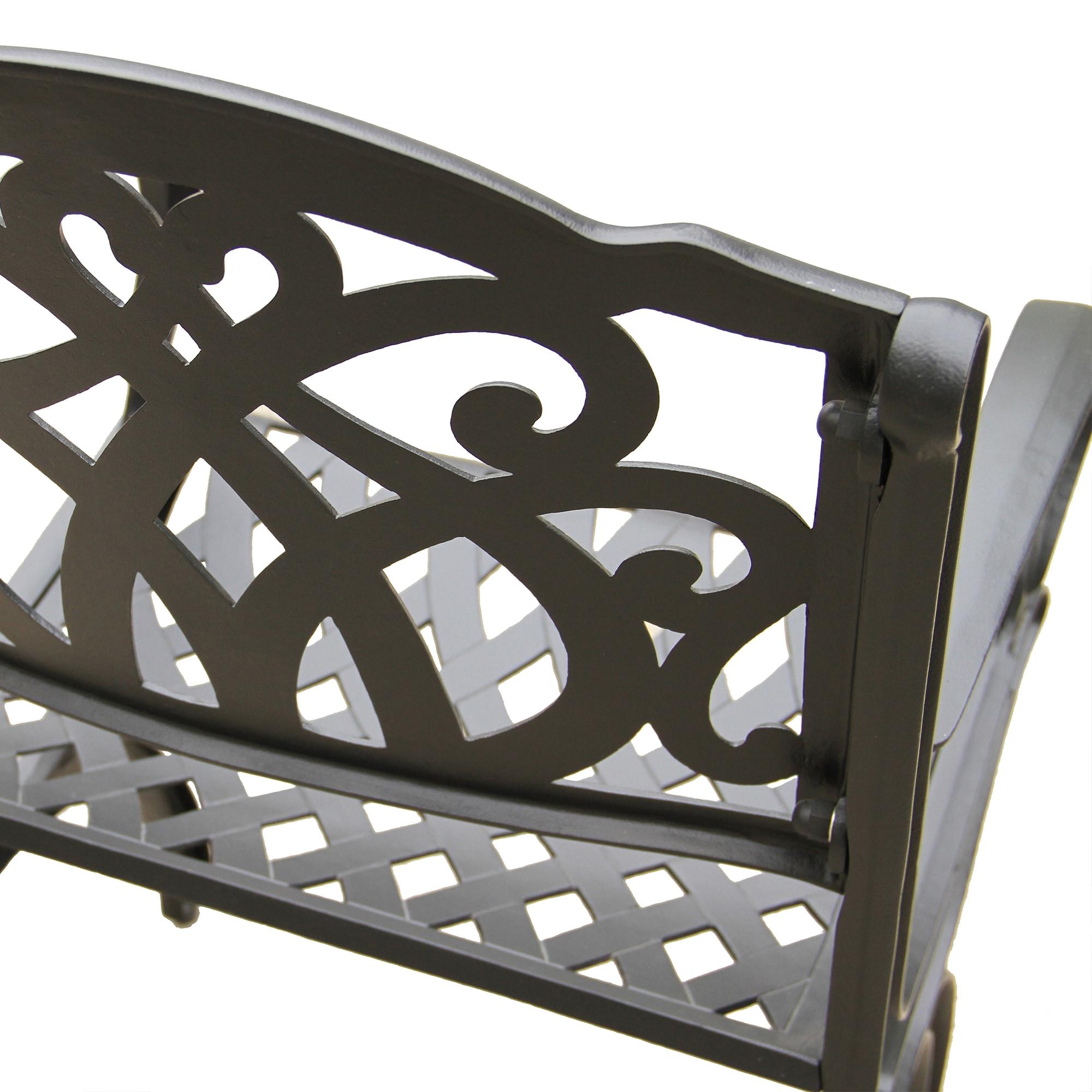 7pc Outdoor Dining Set with 59" Modern Ornate Mesh Aluminum Round Table & Luxury Chairs Black - Oakland Living