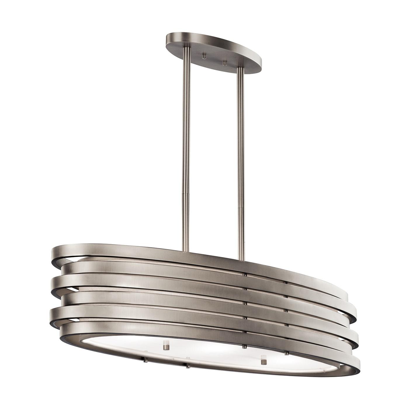Co-t Kichler Roswell 3-Light Oval Chandelier With Satin Etched Glass And Brushed Nickel Finish, Dimmable Edge-Lit Technology For Ambient Lighting