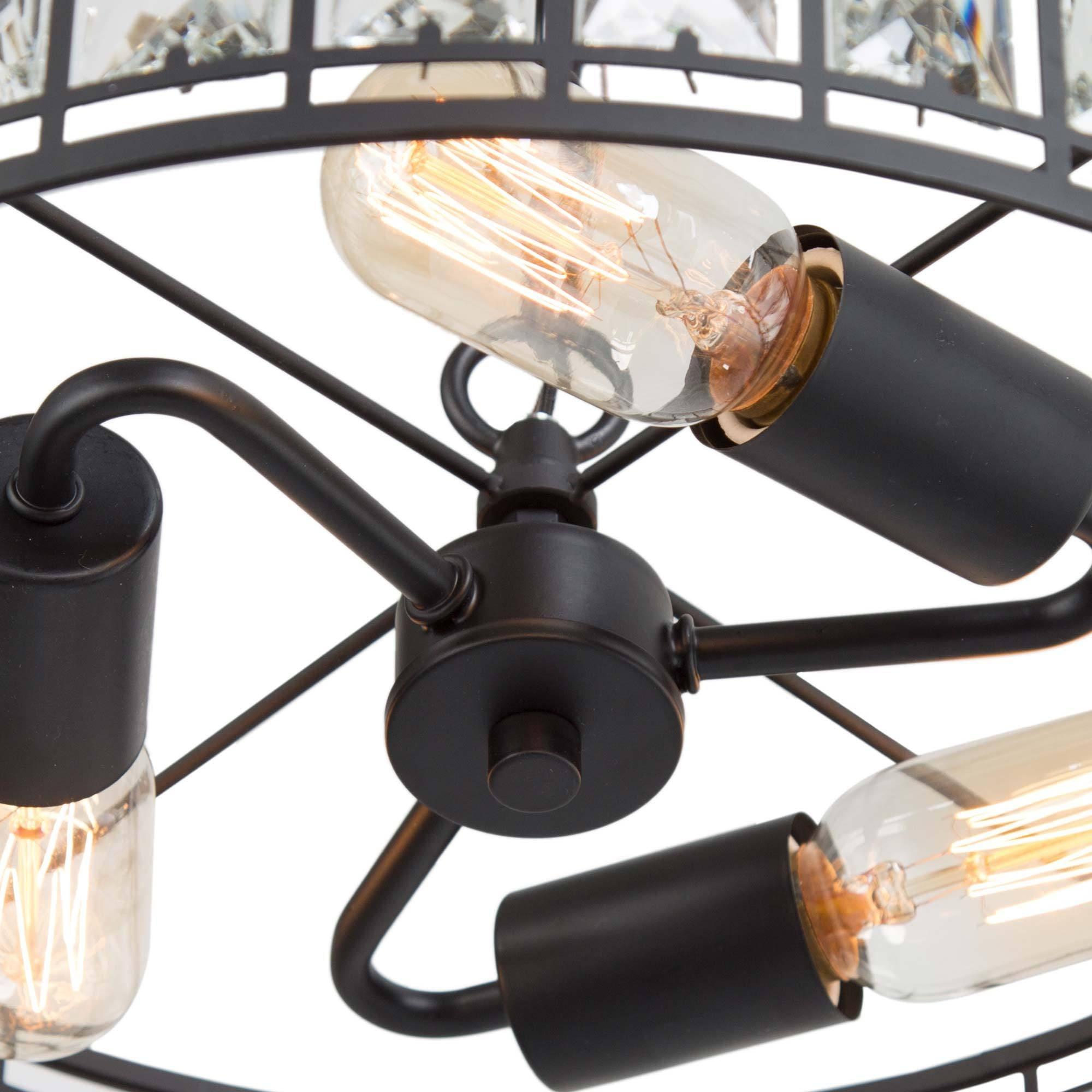 LNC Chispa 3-Light Matte Black Drum LED Dry Rated Chandelier: UL Listed, Adjustable Height, Crystal Decor