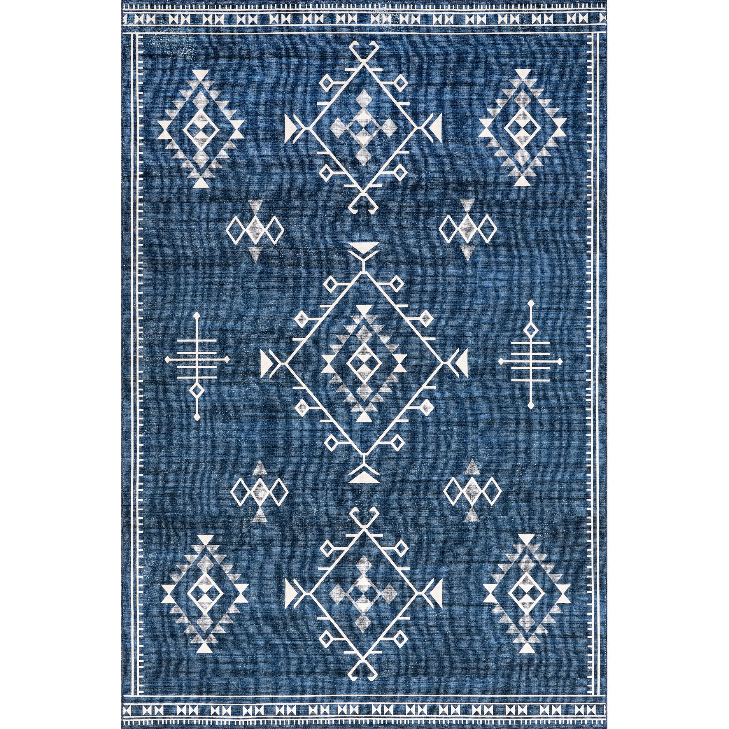 Nuloom Evalyn Diamond 3x5 Machine Washable Accent Indoor Area Rug for Living Room Bedroom Dining Room Entryway Kitchen, Navy/Ivory