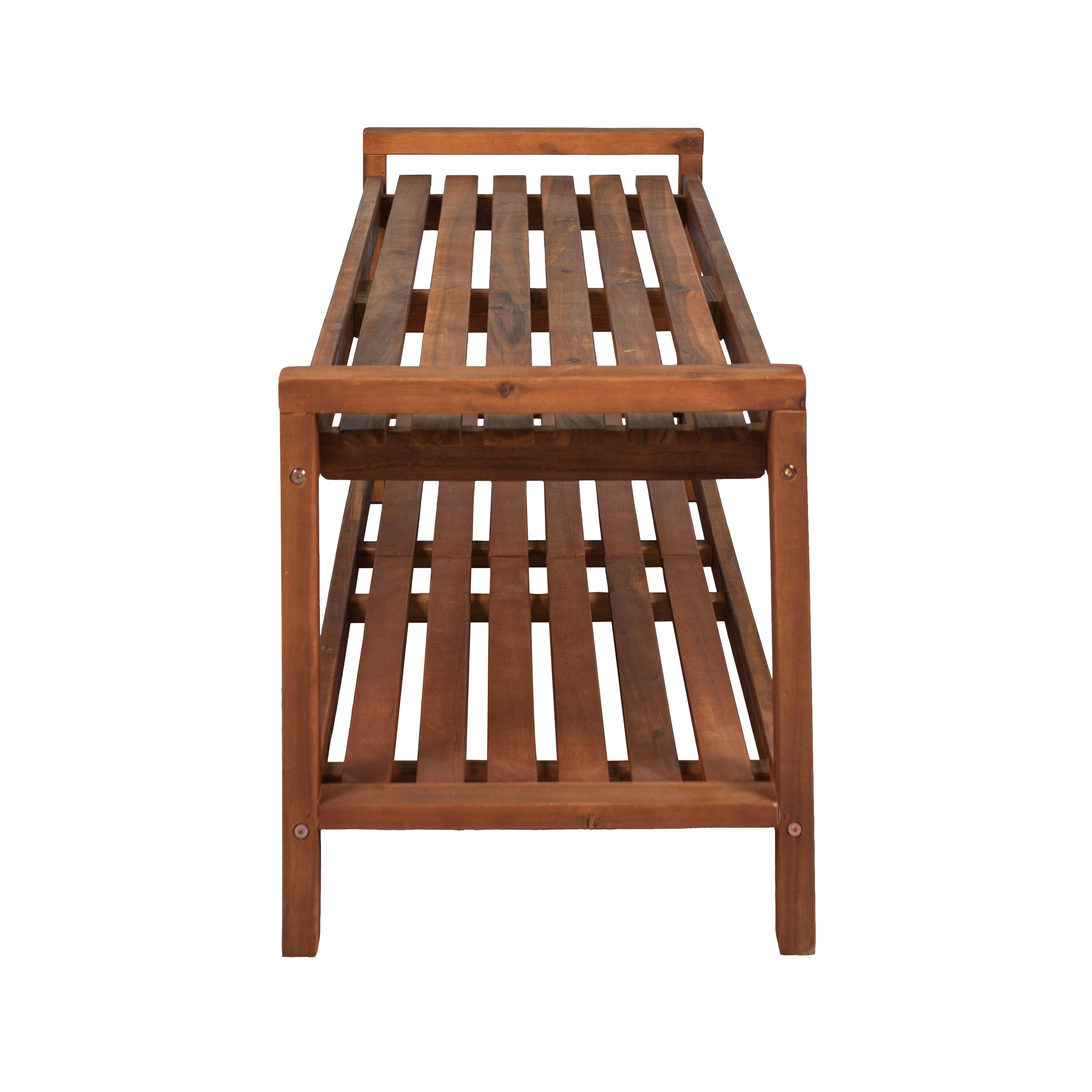 Blane 3-Seat Mid-Century Modern Acacia Wood Slat Outdoor Garden Patio Bench, Teak - JONATHAN Y