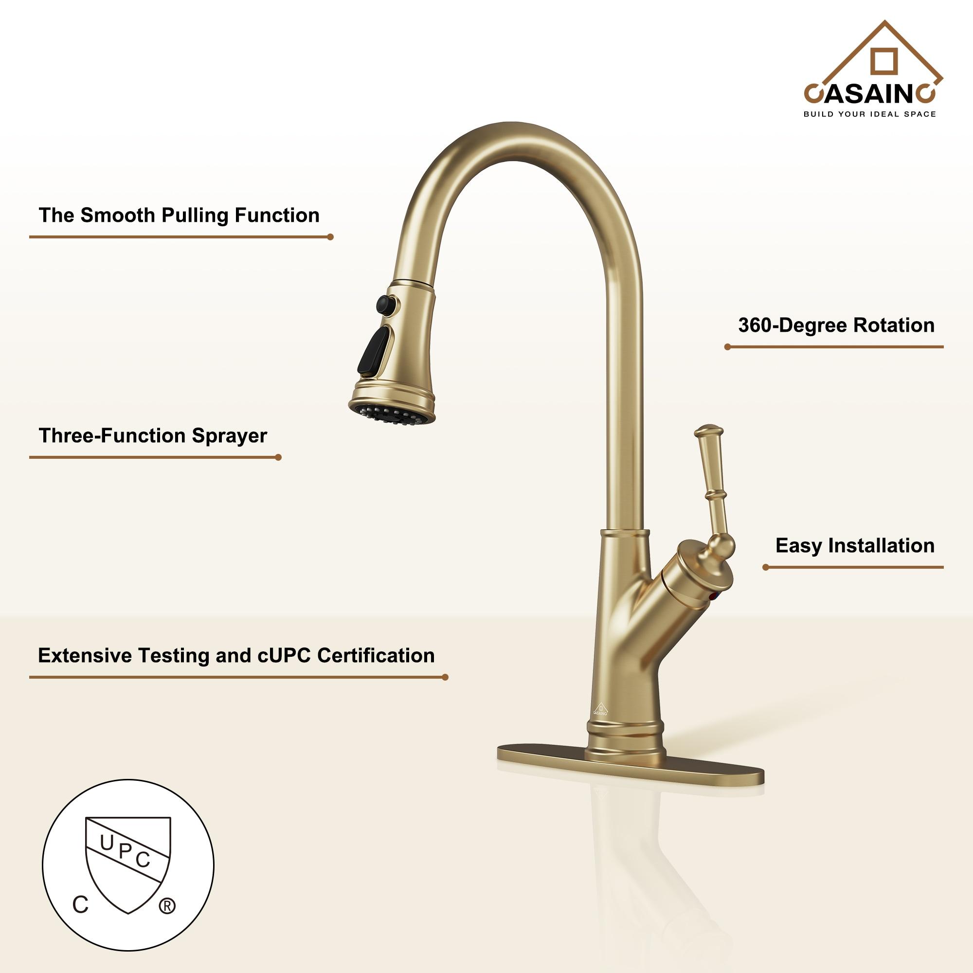 Brushed Gold Single Handle Pull-Out Kitchen Faucet with Sprayer