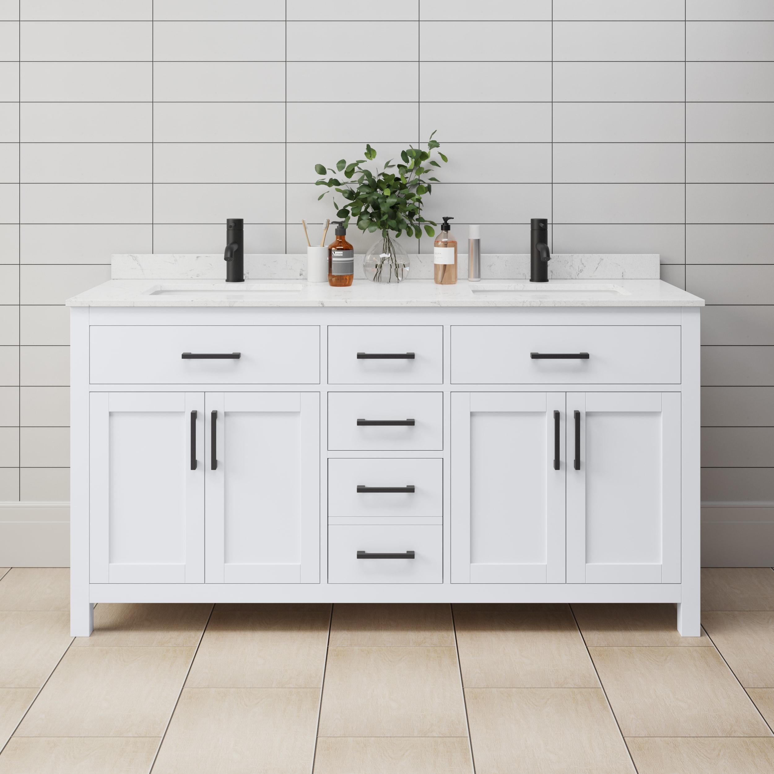 Beckett 66" Freestanding Double Bathroom Vanity with Cultured Marble Top