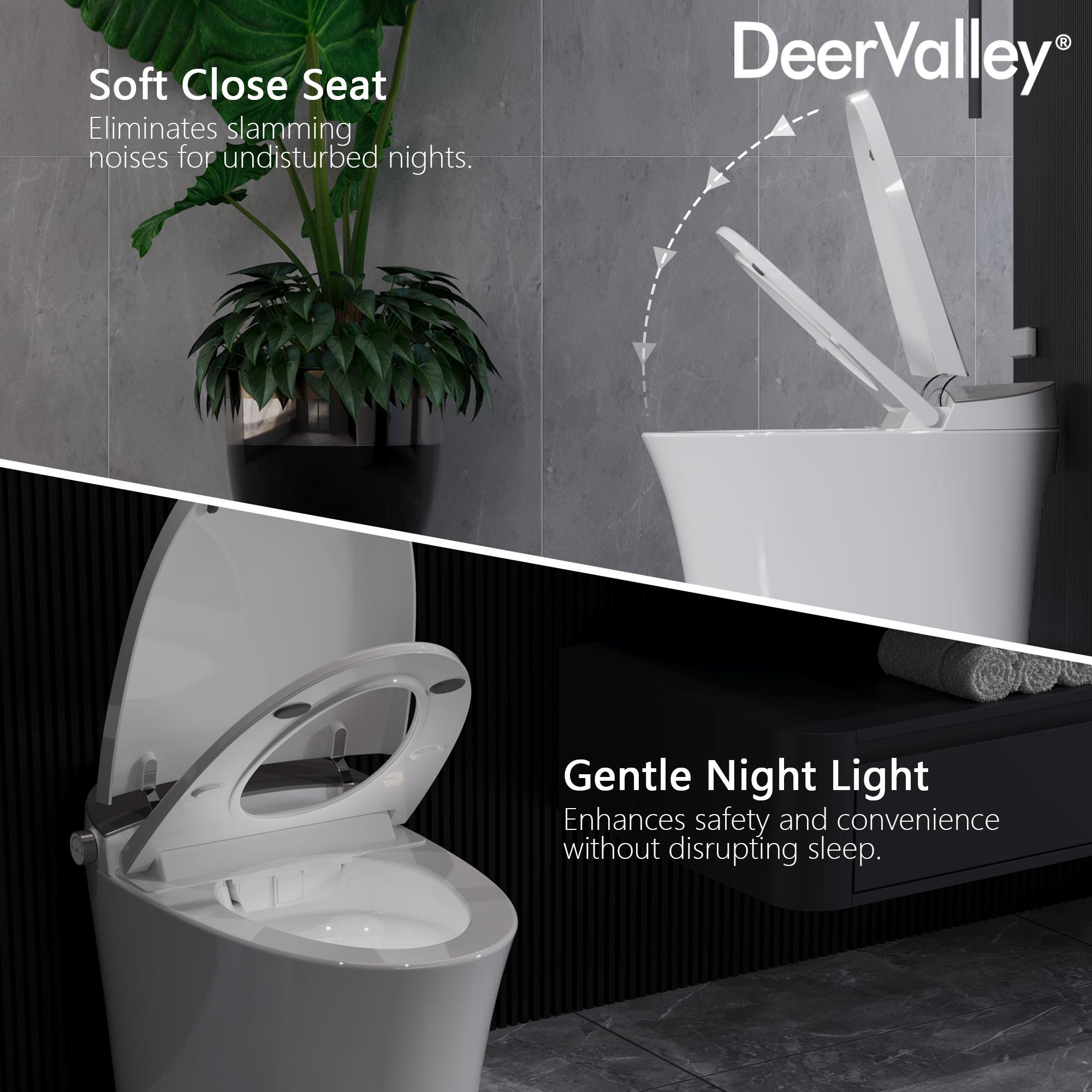 DeerValley DV-1S0150-V3 Smart Bidet Toilet Elongated, Auto Open/Close Lid, Seat Heat, Foot Kick & Blackout Flush, Premium