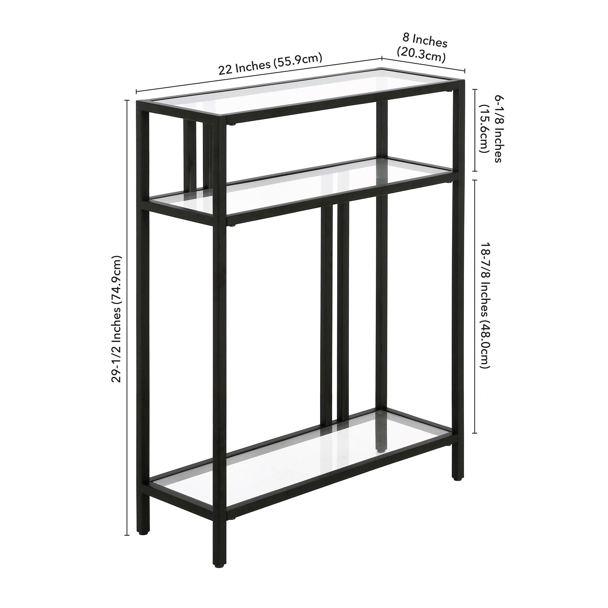 Evelyn&Zoe Cortland 22" Wide Rectangular Console Table with Glass Shelves, Blackened Bronze