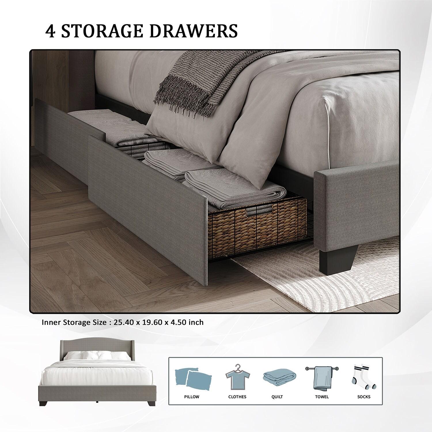 ChaletPosh Full Size Platform Bed with Storage Beige Linen