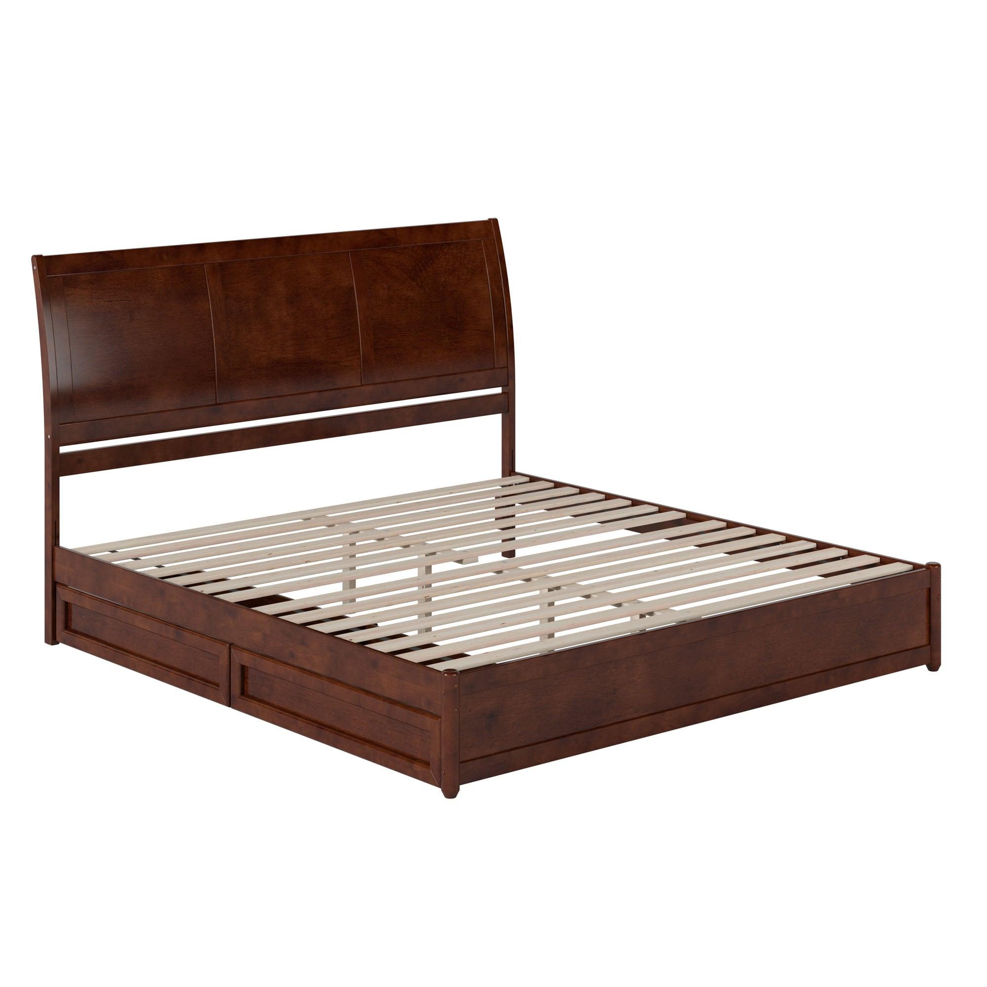 AFI, Andorra King Platform Bed with Panel Footboard and Storage Drawers, Walnut