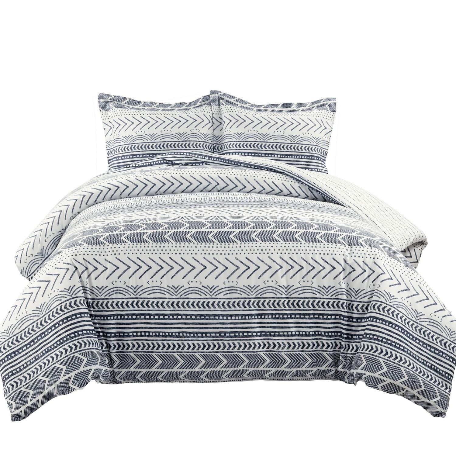 3pc King Hygge Geo Duvet & Sham Set Navy/White - Lush Décor: Cotton, Reversible, Inner Ties, 460 Thread Count