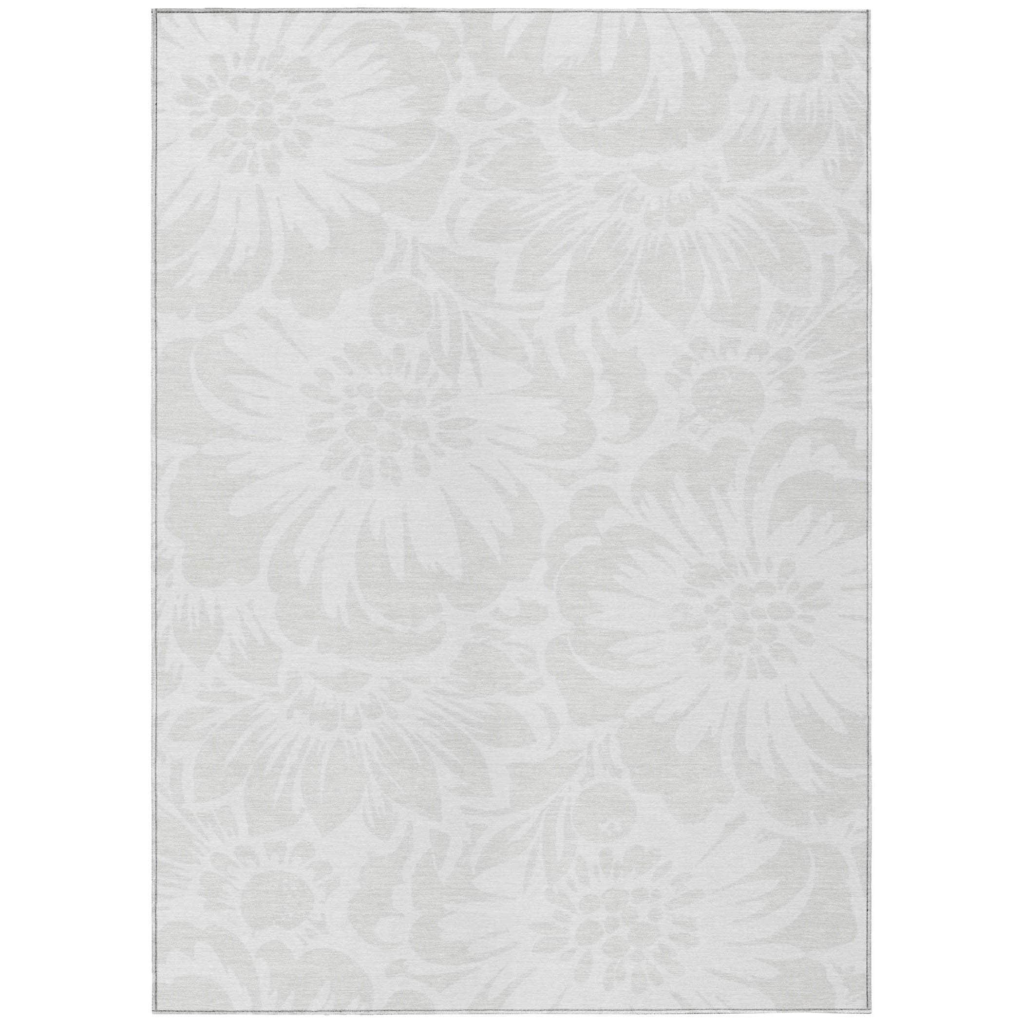 Ivory Floral Synthetic Washable Rectangular Rug 2'6" x 3'10"