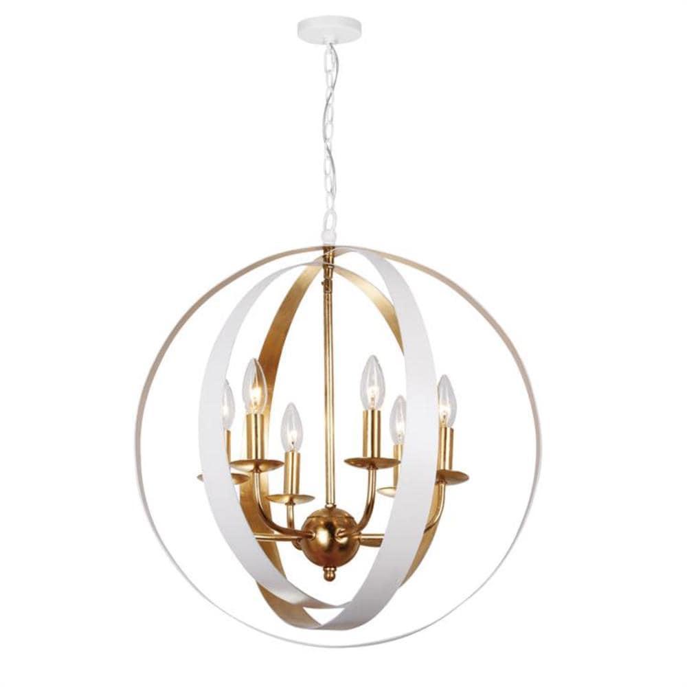 Six Light Sphere Chandelier-Matte White/Antique Gold Finish    -Traditional Installation Crystorama Lighting 585-Mt-Ga