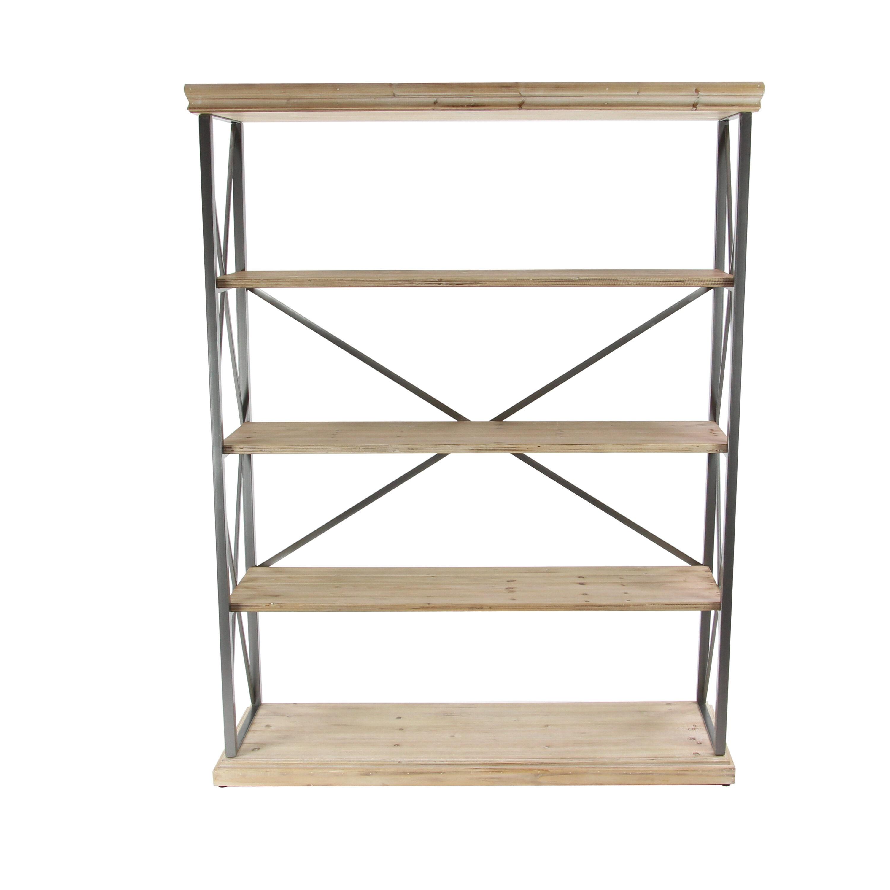 72" Farmhouse 4 Tier Shelf Brown - Olivia & May: Industrial Style Hardwood Bookcase with Storage Bins