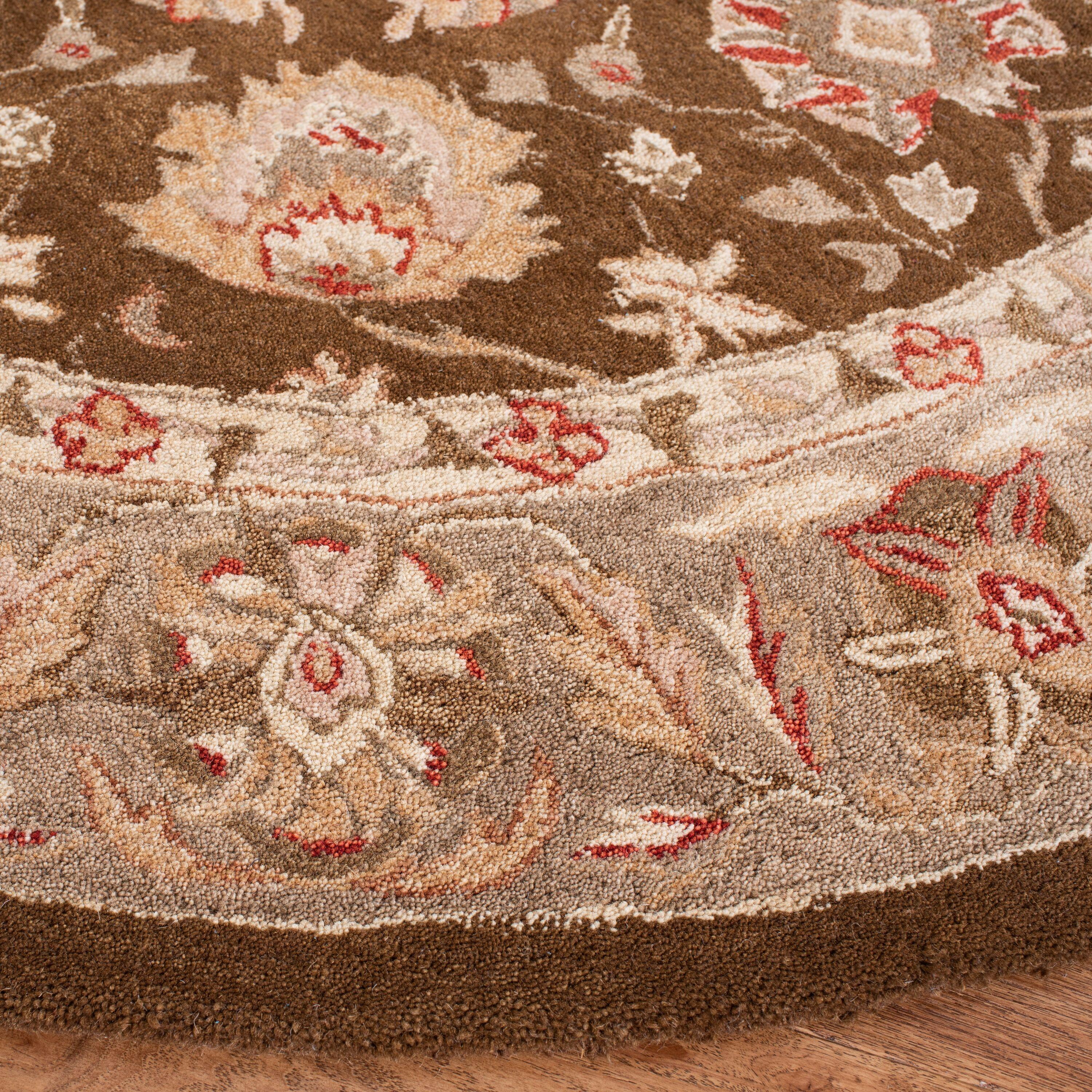 Handmade Anatolia Inspired 8' Round Wool Area Rug in Brown/Green