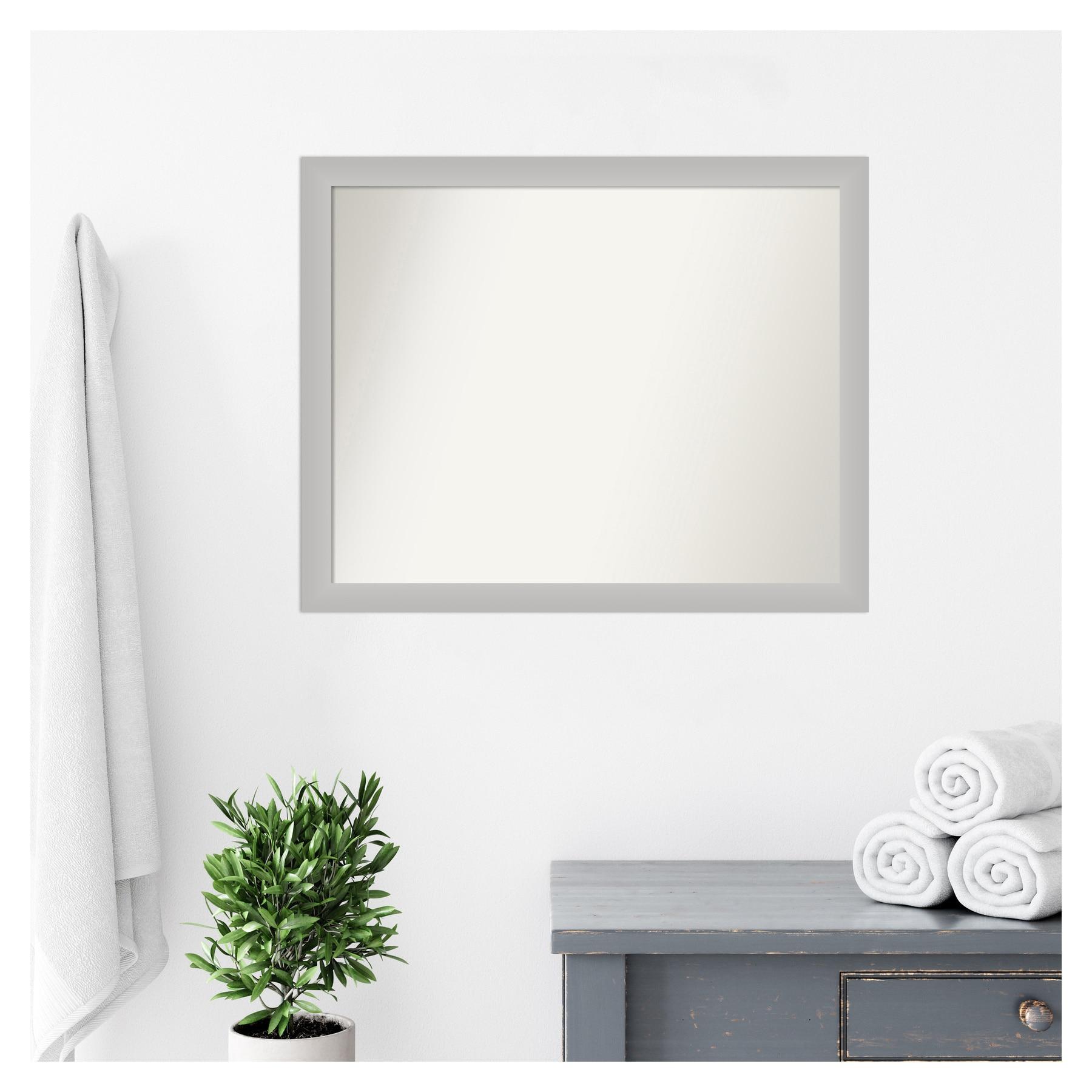 31" x 25" Non-Beveled Low Luster Wood Bathroom Wall Mirror Silver - Amanti Art