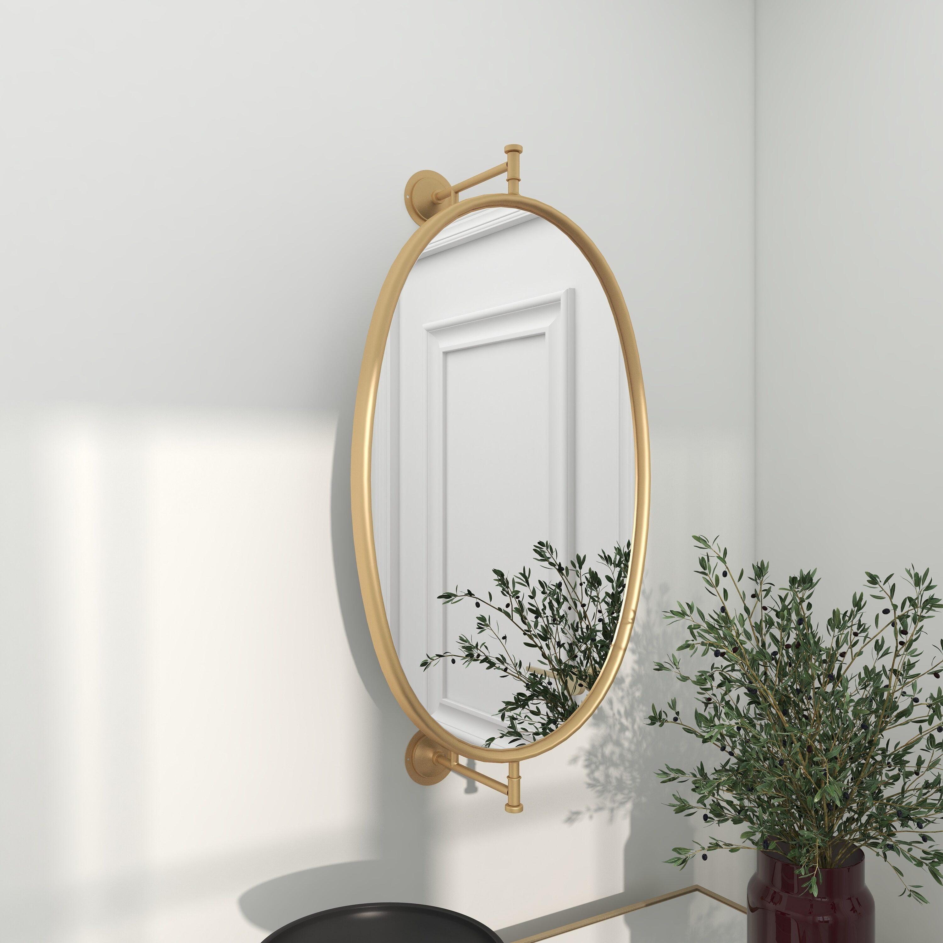 DecMode 15" x 29" Gold Oval Shaped Wall Mirror