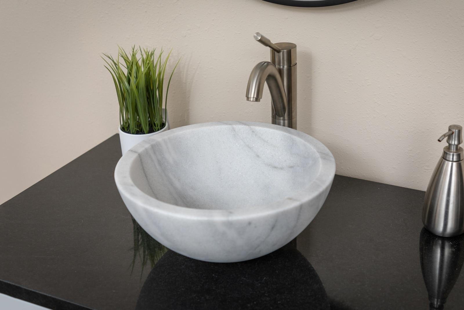 Eden Bath 14'' White Stone Circular Bathroom Sink