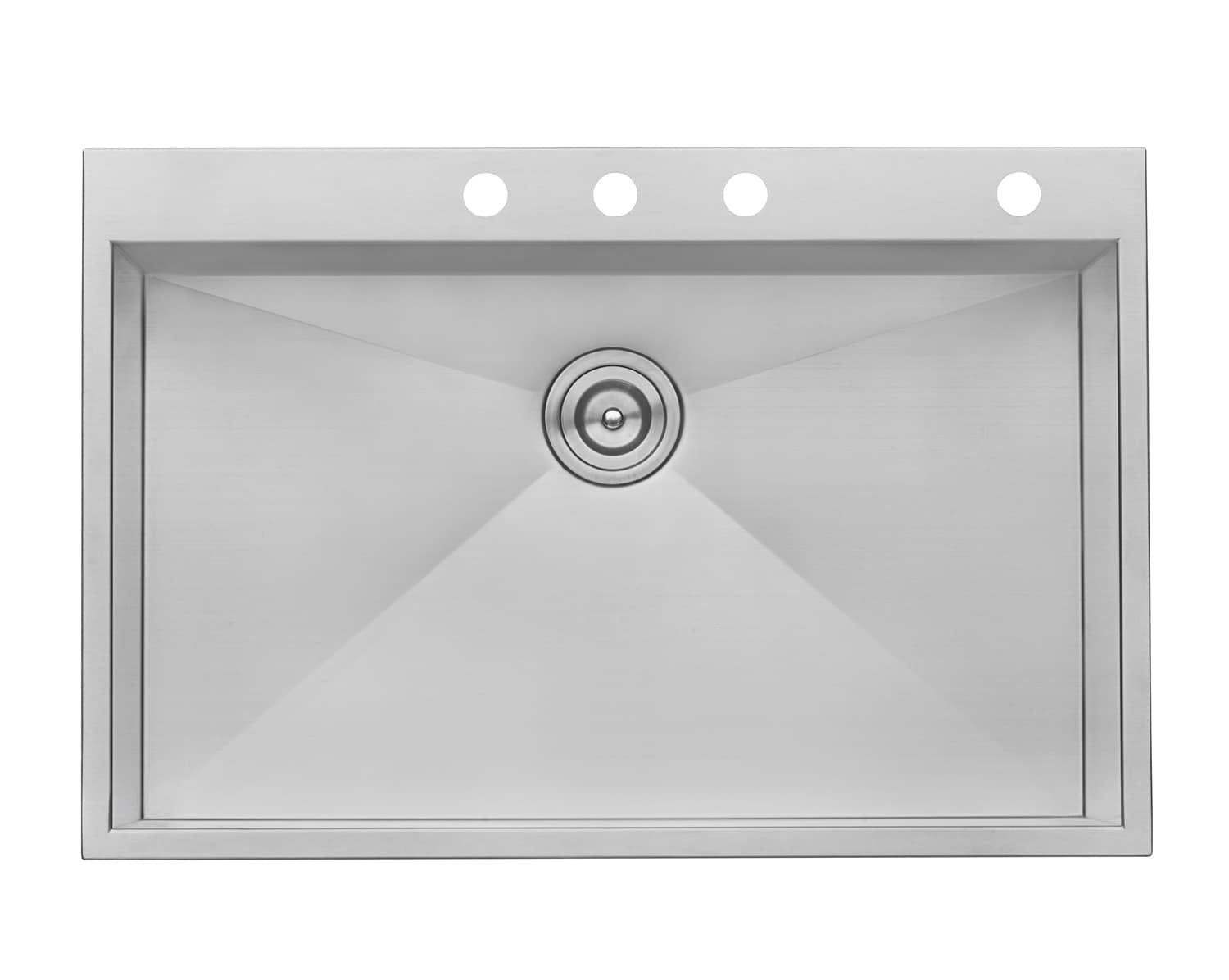 Ruvati 33 x 22 inch Drop-in Topmount Zero Radius Stainless Steel Kitchen Sink Single Bowl - 4 holes