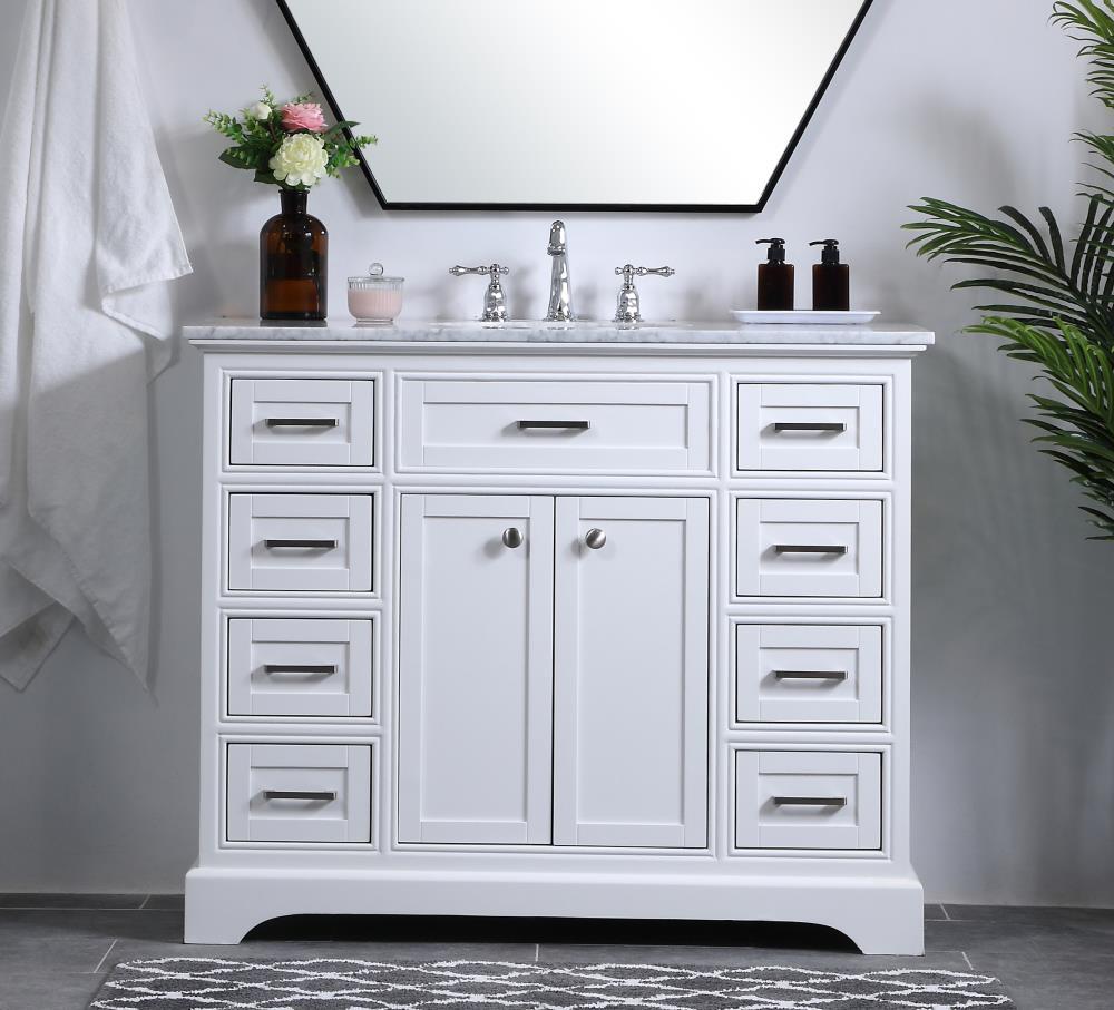 Elegant Decor Americana 42" Single Marble Top Bathroom Vanity in White