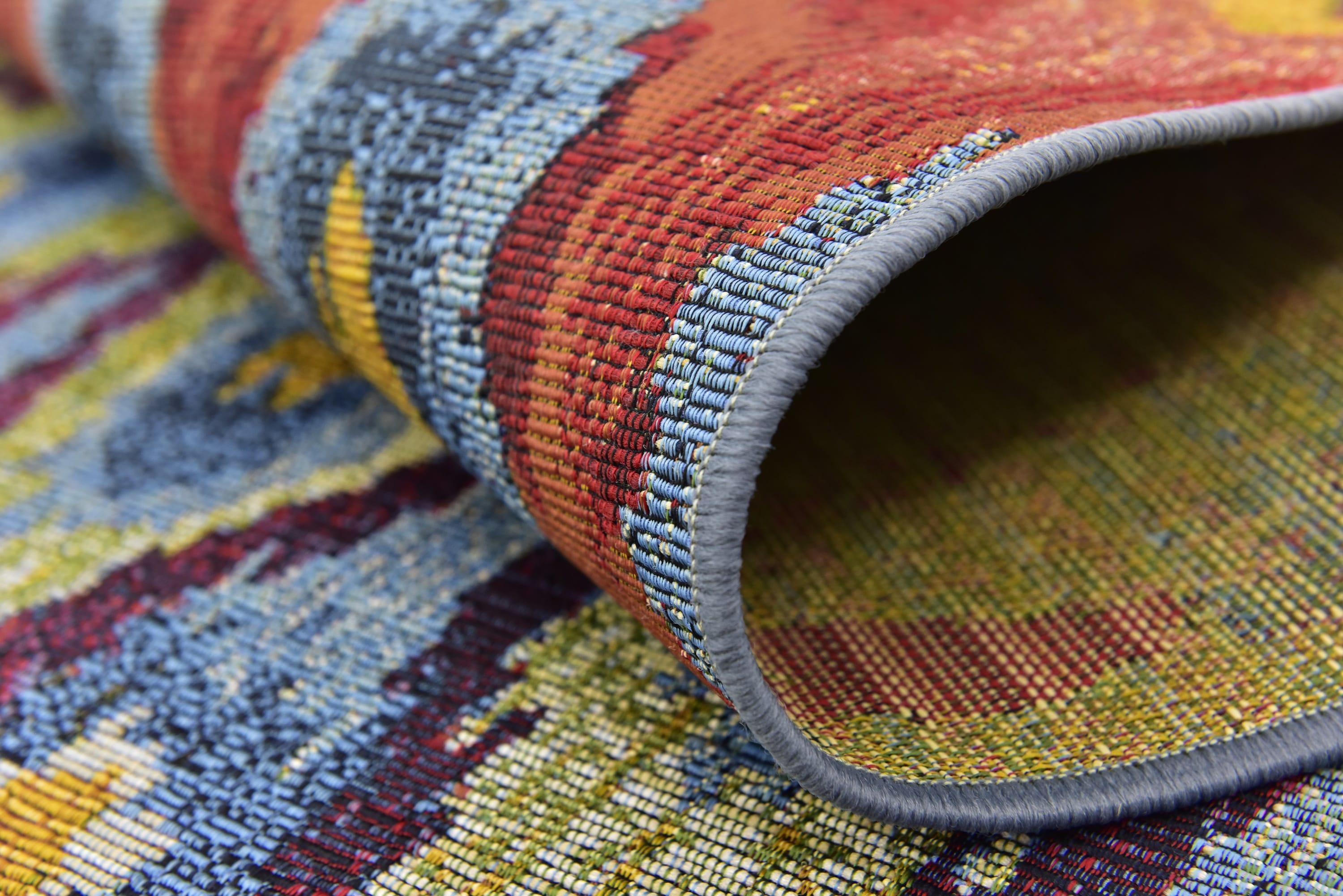 Unique Loom Outdoor Modern Collection Area Rug - Ikat (4' 1" x 6' 1" Rectangle Multi/Burgundy)