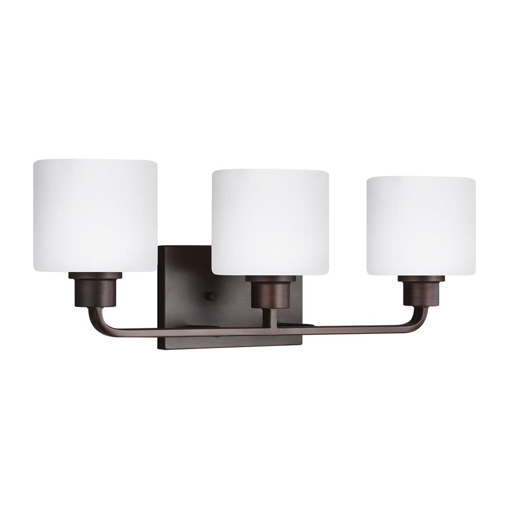 Canfield 23 in. 3-Light Burnt Sienna Minimalist Modern Wall Bathroom Vanity Light with Etched White Glass Shades