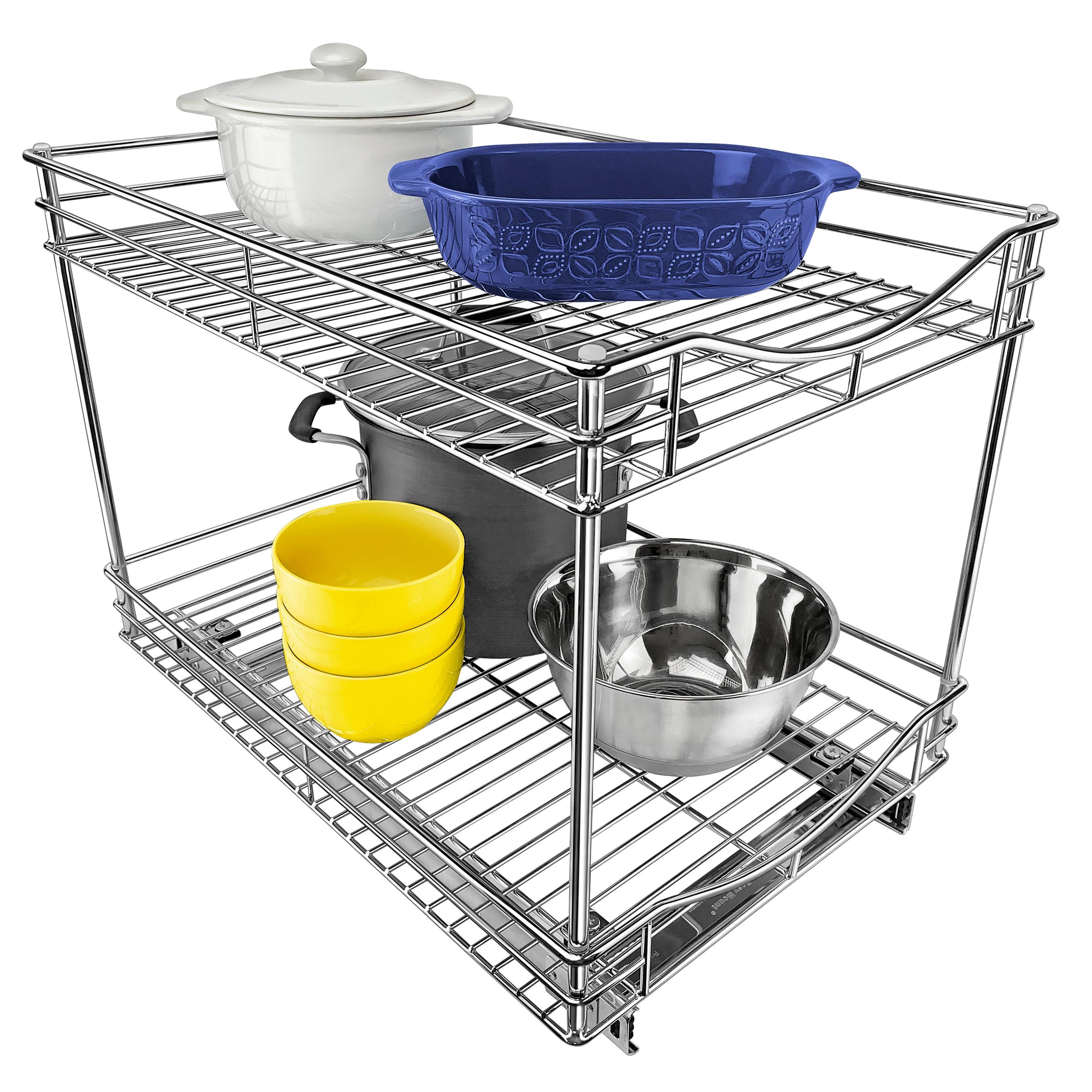 LYNK PROFESSIONAL Pull Out Cabinet Organizer (2 Tier) Slide Out Drawers for Kitchen, Chrome