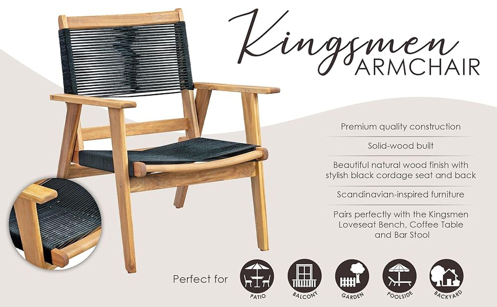 PatioSense Patio Sense Kingsmen Armchair ,Natural Finish ,Midcentury Modern Sofa Chair ,Indoor & Outdoors