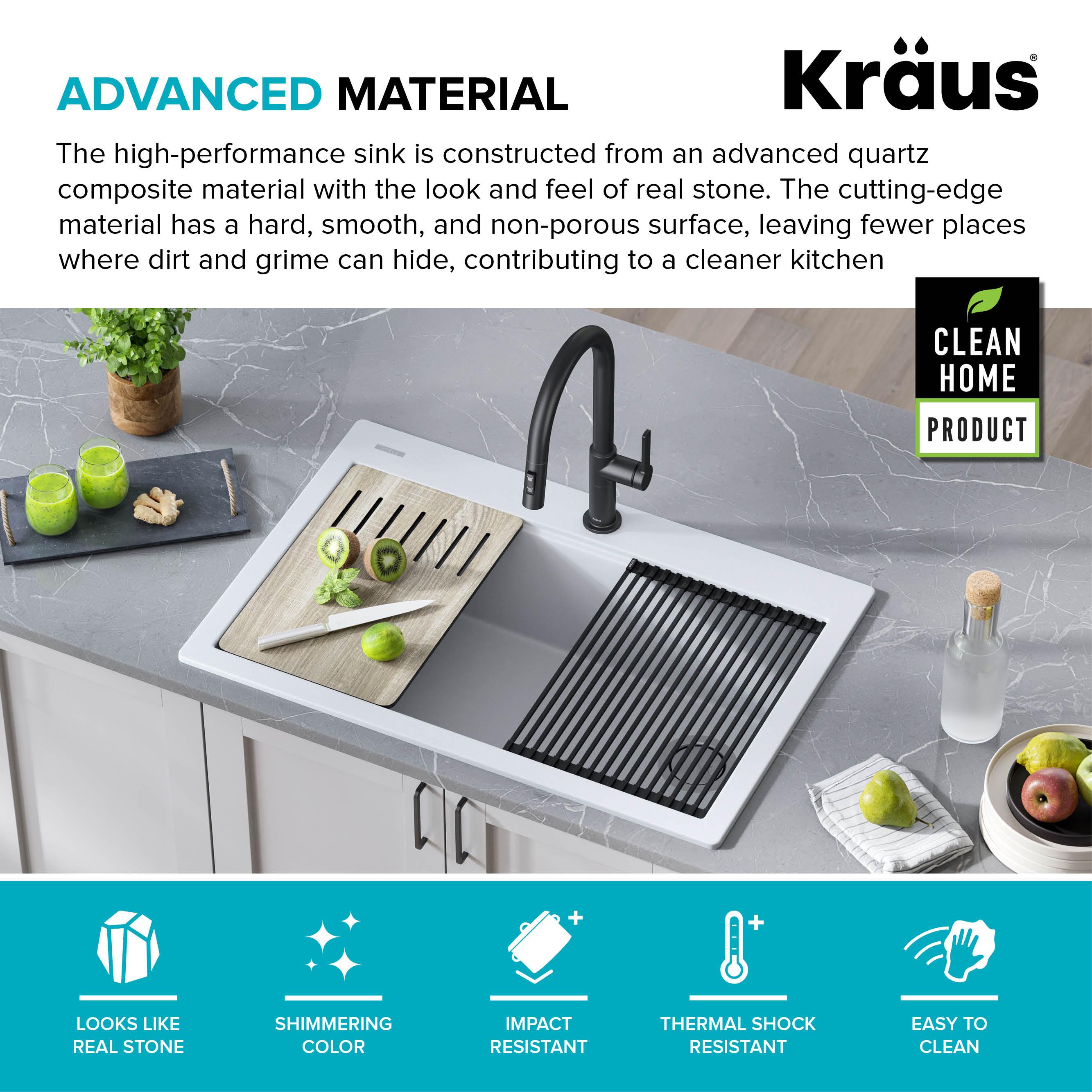 33 in. KRAUS Bellucci Workstation Drop-In Granite Composite Single Bowl Kitchen Sink with Accessories