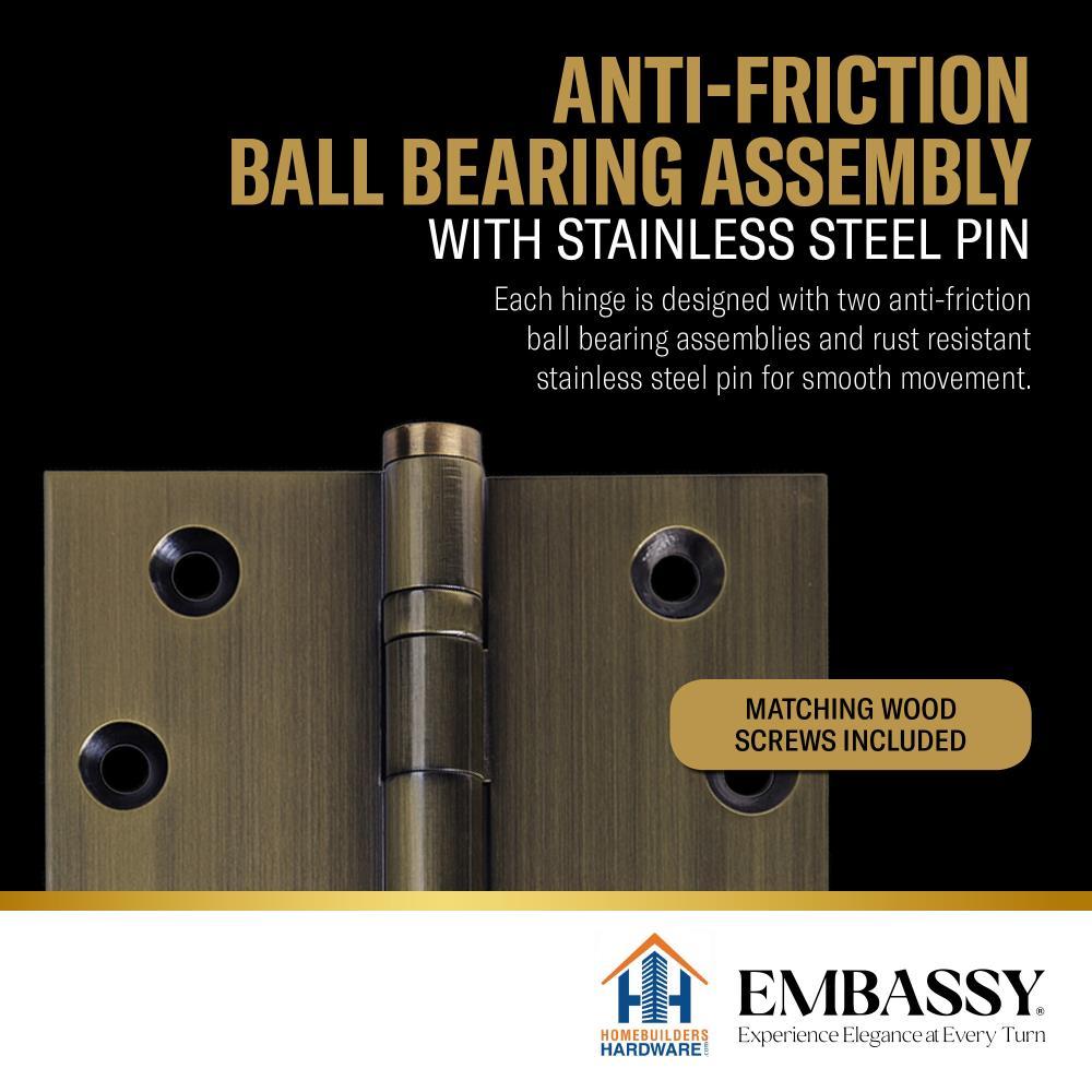 4.5" H x 4.5" W Solid Brass Ball Bearing Single Butt Door Hinge