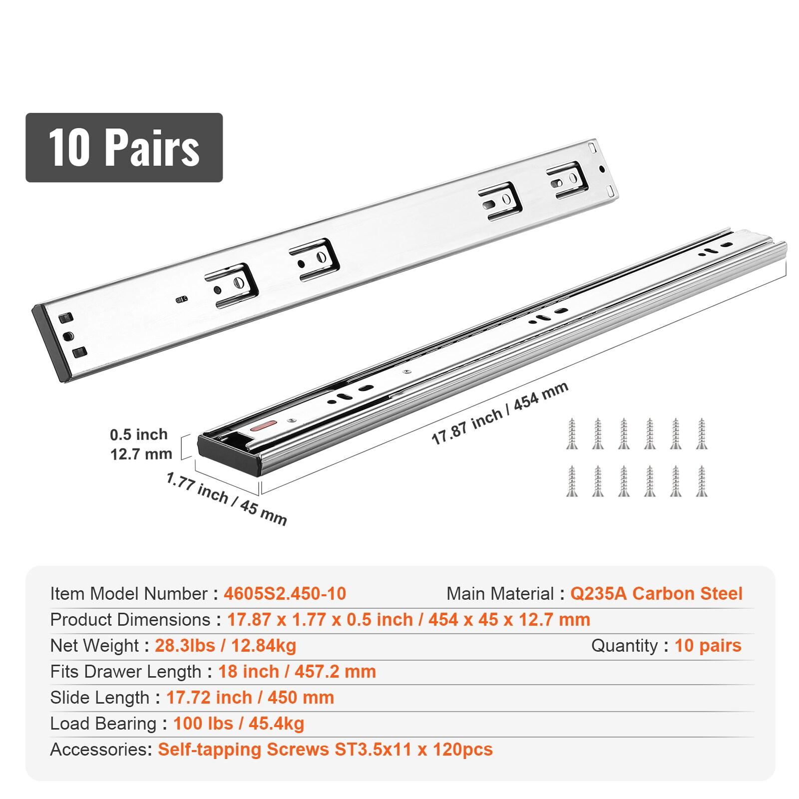 Full Extension 1.77'' Soft Close Side Mount Metal Drawer Slide (Set of 10)