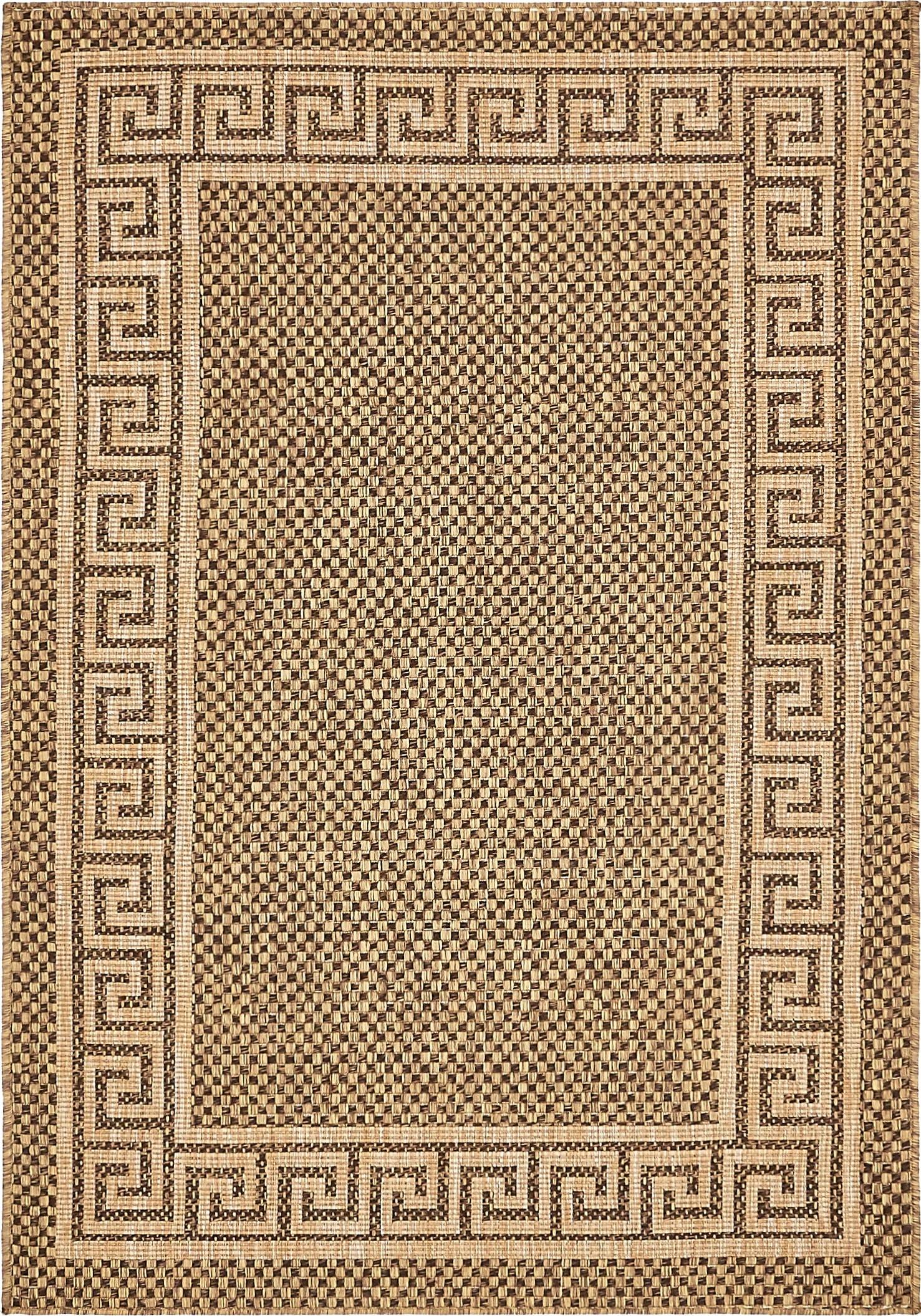 Unique Loom Outdoor Border Collection Area Rug - Greek Key (4' 1" x 6' 1" Rectangle Brown/Light Brown)