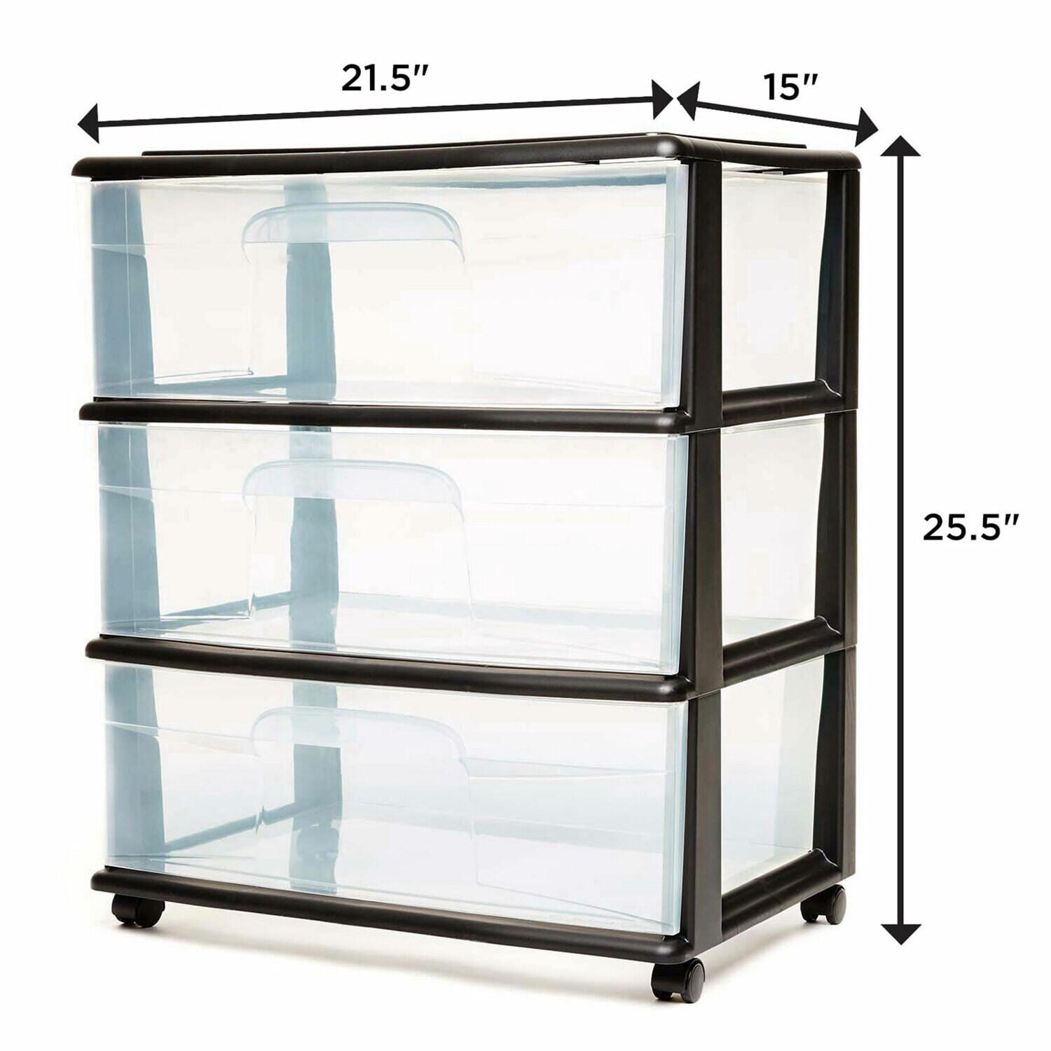 Homz Homz Tall Solid Plastic 3 Drawer Storage Cart with Wheels (Set of 2)