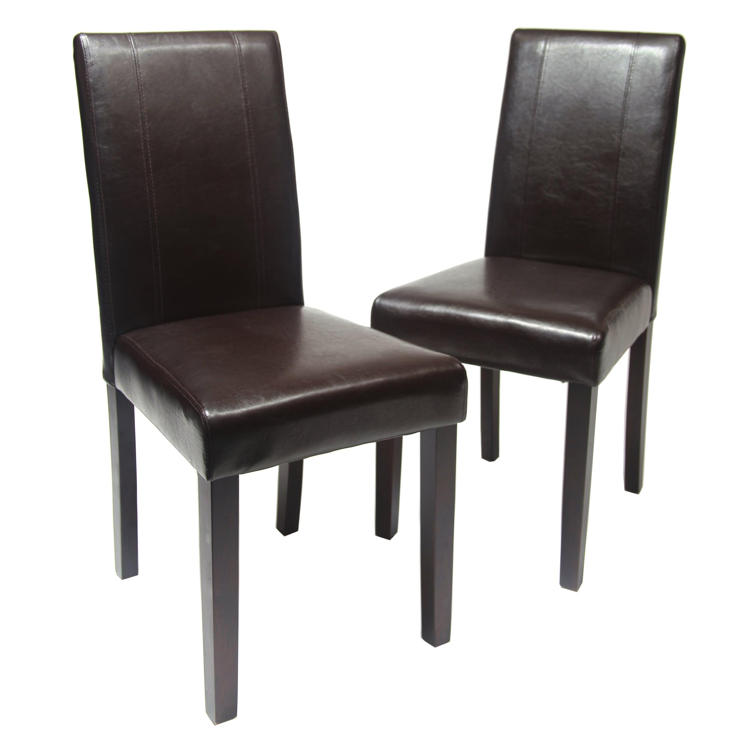 Roundhill Urban Style Solid Wood Faux Leather Parsons Chair, Brown, Set of 2