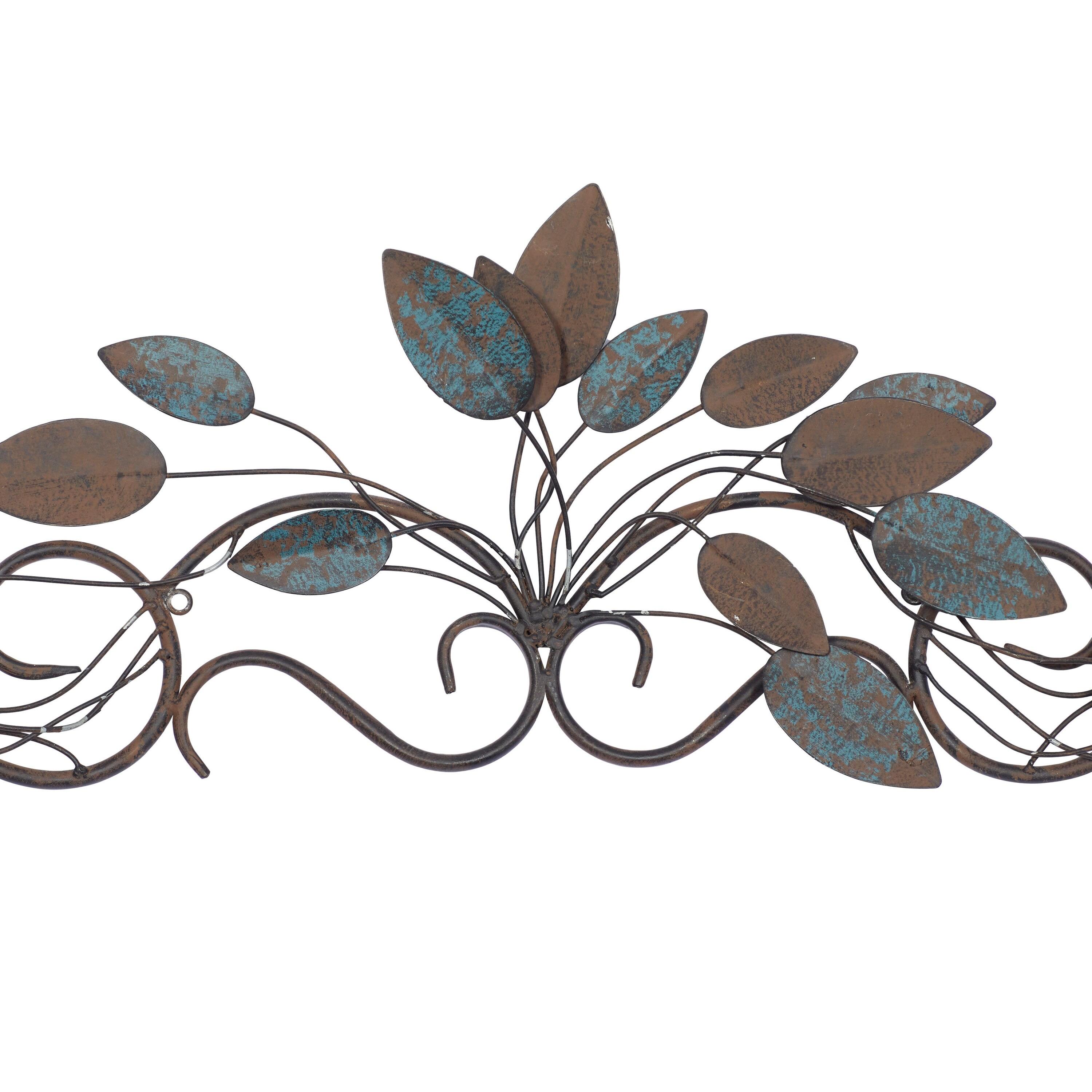 DecMode Blue Metal Scroll Leaf Wall Decor