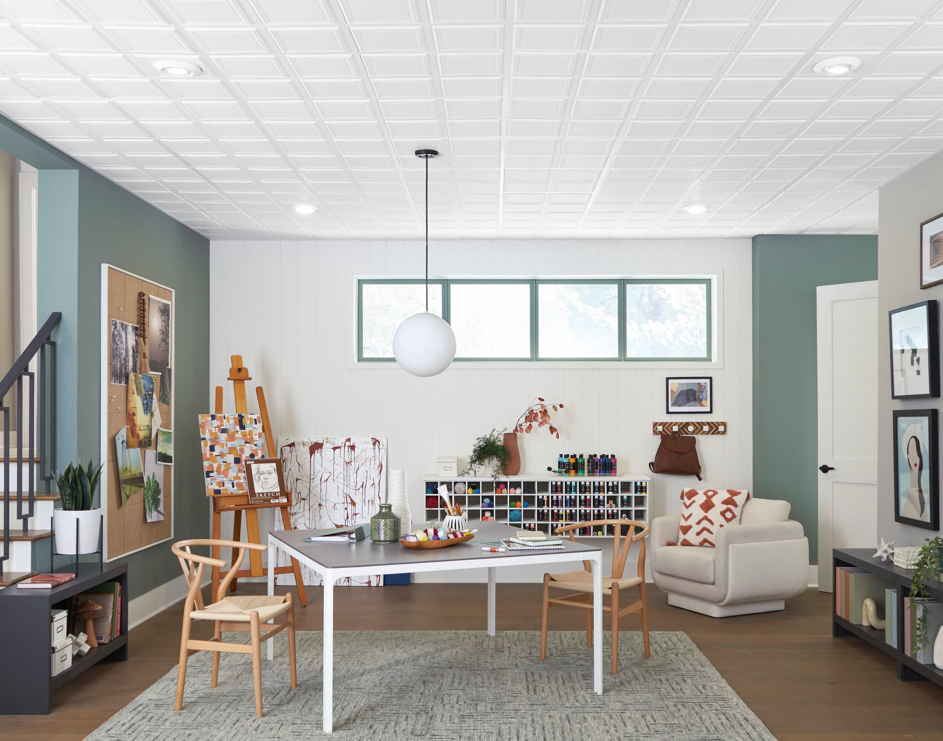 Armstrong 2x2 RAISED PANEL Acoustic Ceiling Tiles for Suspended Ceiling Grids, 6-tiles per pack, White