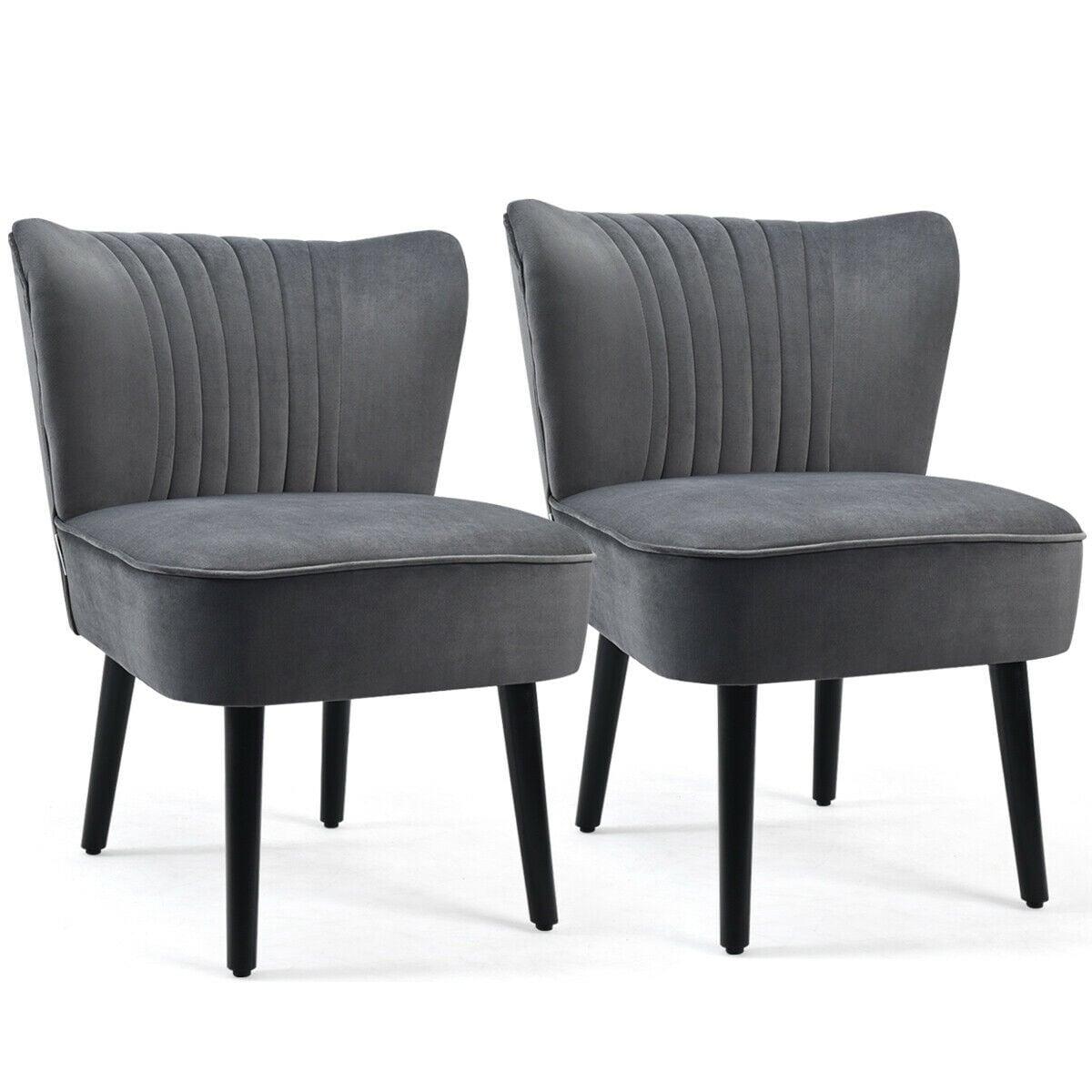 Topbuy Set of 2 Flannel Accent Chairs Upholstered Armless Wingback Leisure Chairs Stone Grey